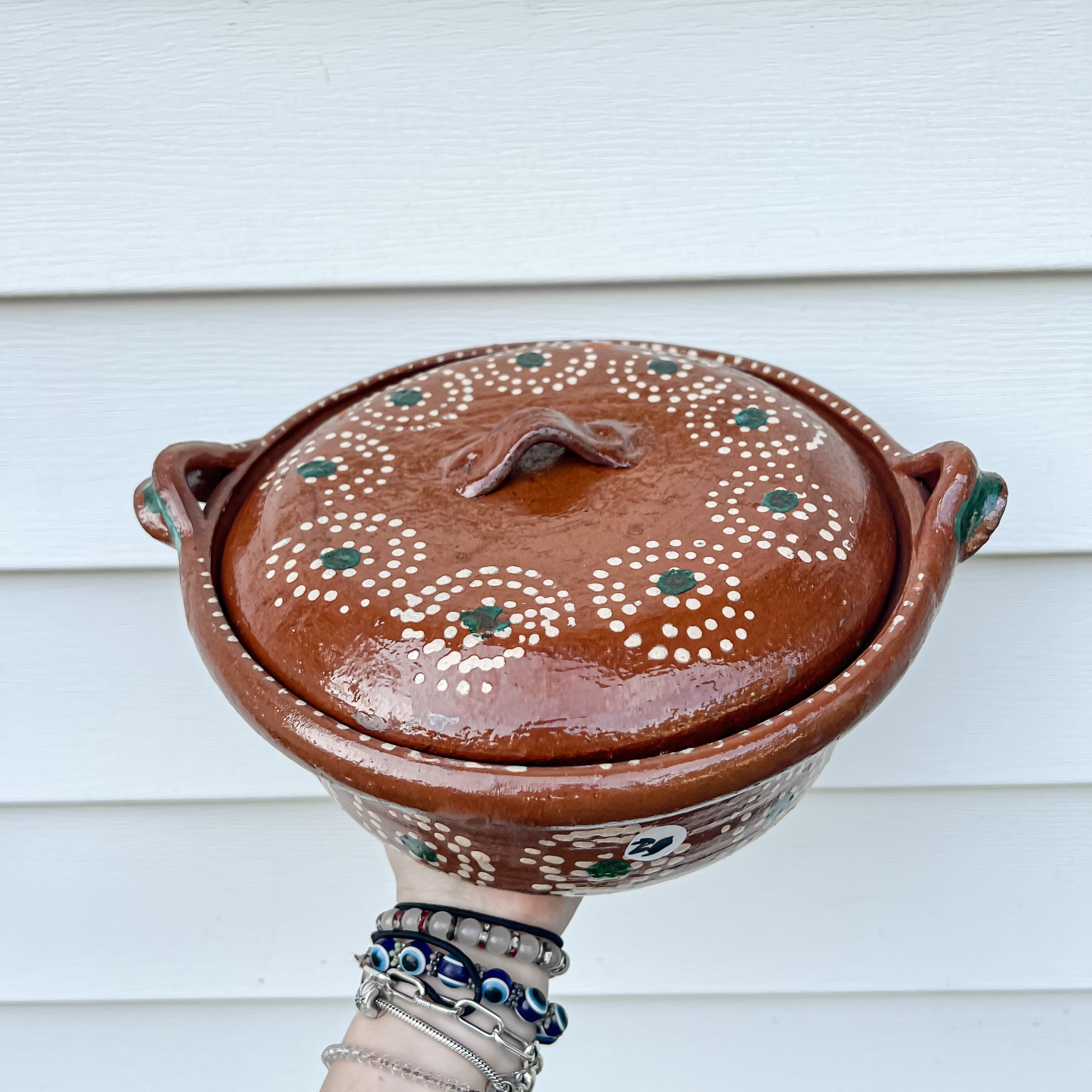 Olla de barro tradicional mexicana 500 ml Asas verdes