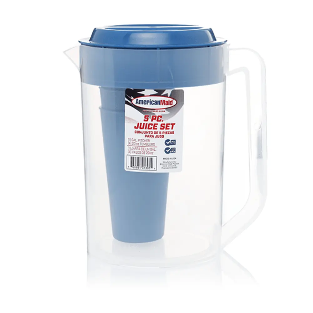 Jarra con 4 vasos de 20 oz de plástico, colores surtidos, 3.7 litros