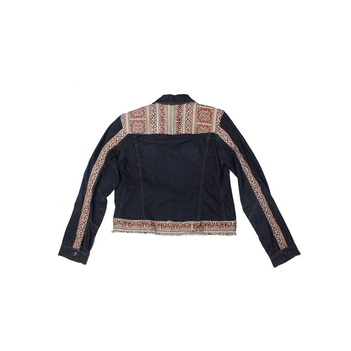 One-of-a-Kind Embroidered Tween Flower Denim Fringe Jacket - Thailand