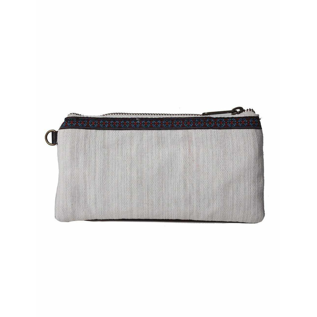 Geometric Embroidered Wristlet Bag with Leather Strap – Thailand