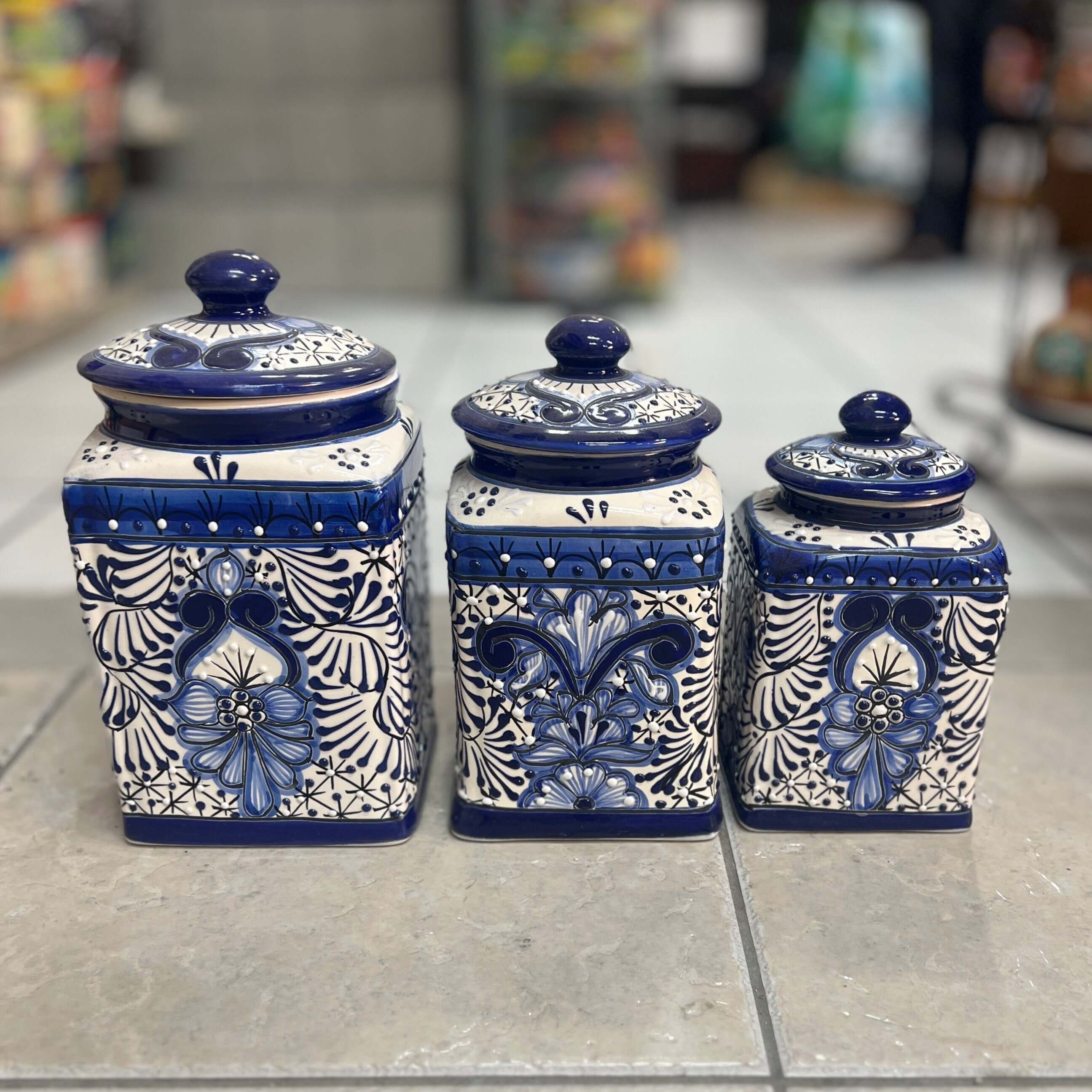 Juego de botes de Talavera azul | Tarros de cerámica mexicana hechos a mano