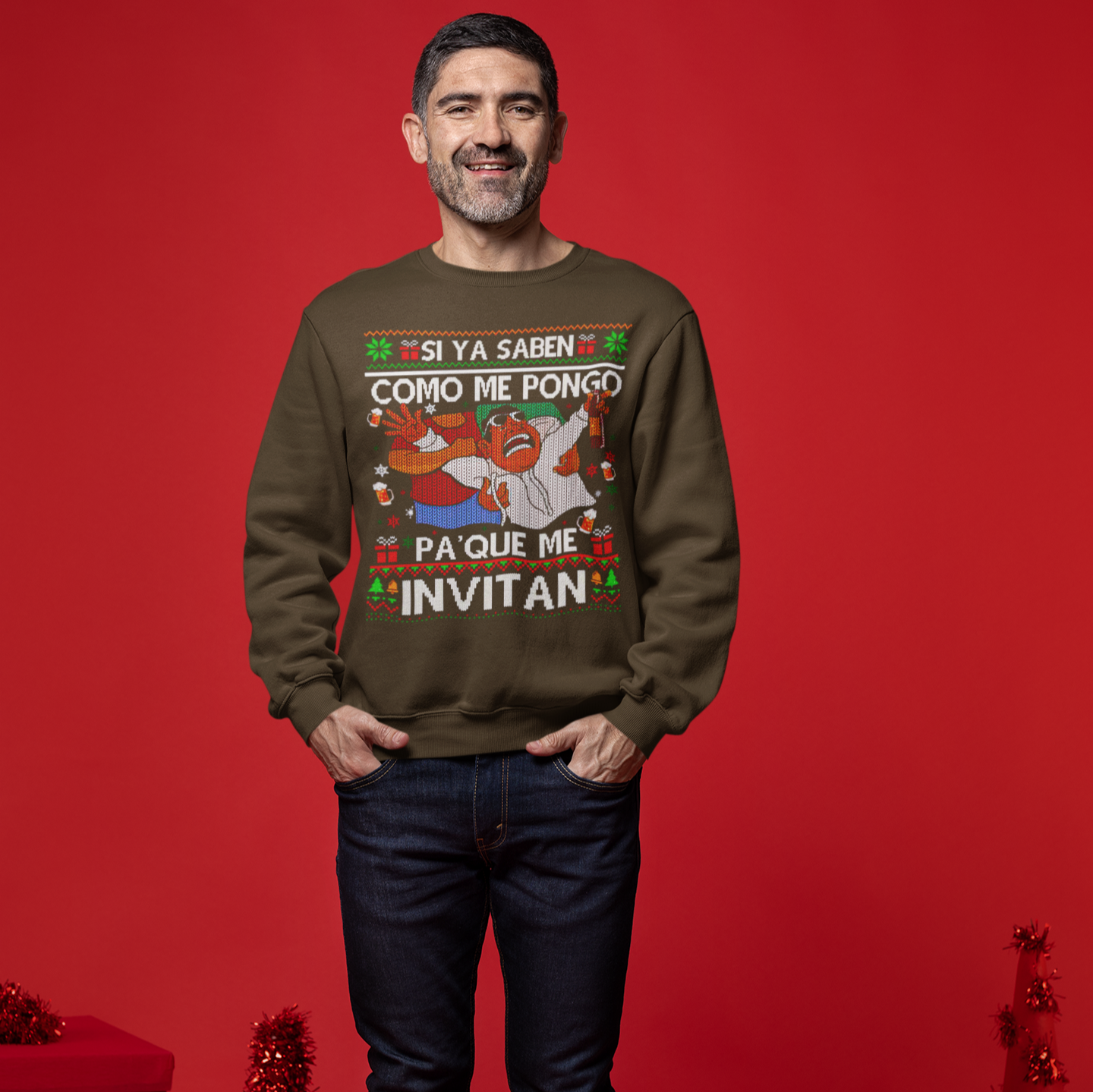 Si Ya Saben Como Me Pongo Pa Que Me Invitan Ugly Christmas Sweater | Sudadera cómoda con cuello redondo | Divertida Navidad Latina | 4 Colores