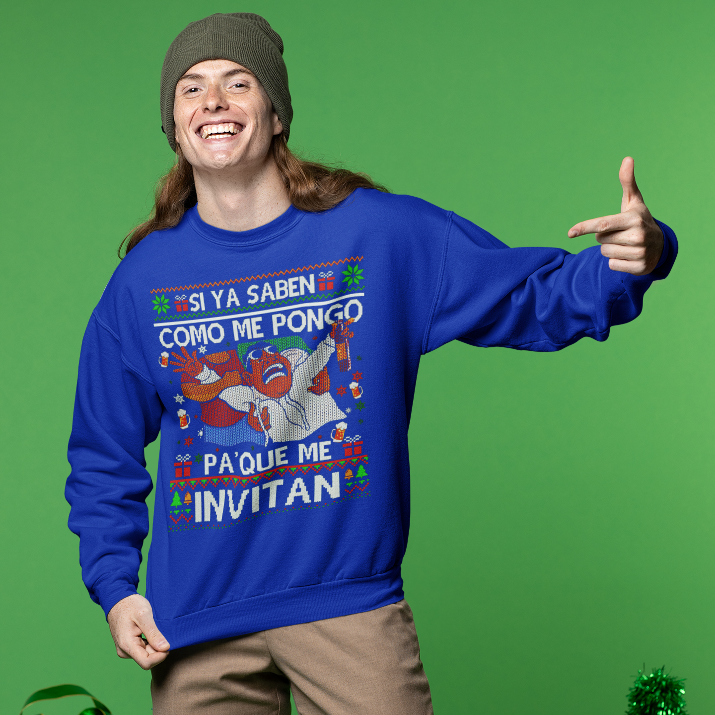 Si Ya Saben Como Me Pongo Pa Que Me Invitan Ugly Christmas Sweater | Sudadera cómoda con cuello redondo | Divertida Navidad Latina | 4 Colores