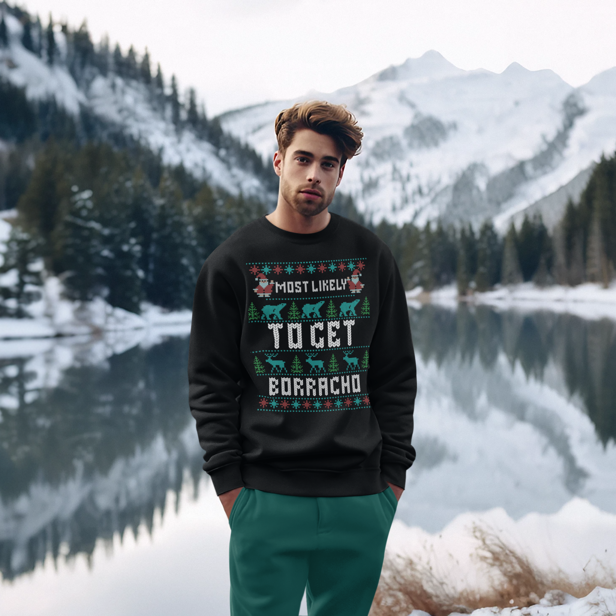 Sudadera navideña "El más probable de emborracharse" | Latino | 3 colores