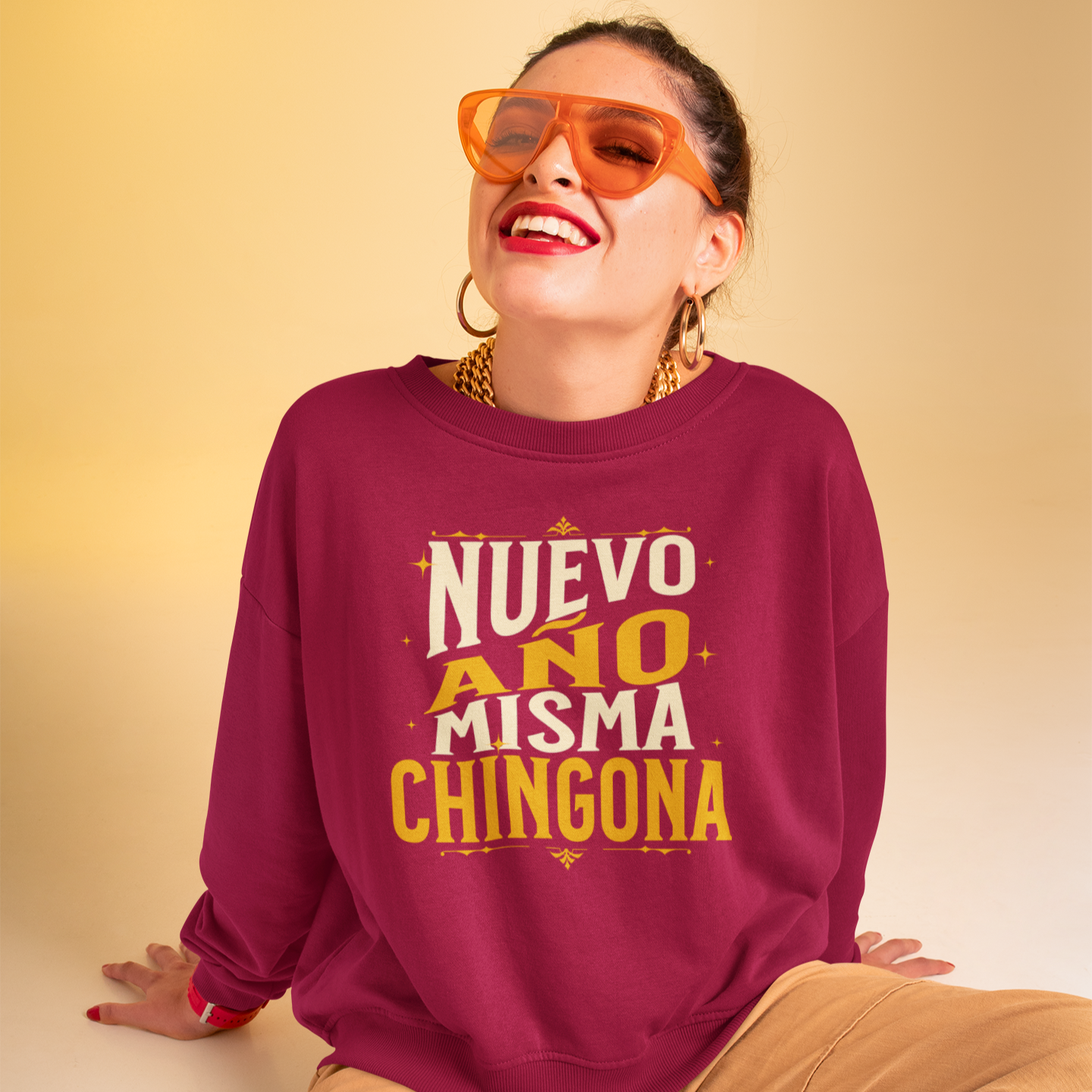Sudadera de cuello redondo con el lema "Nuevo Año Misma Chingona Latino Happy New Year 2025" | Divertida de Año Nuevo | 3 colores