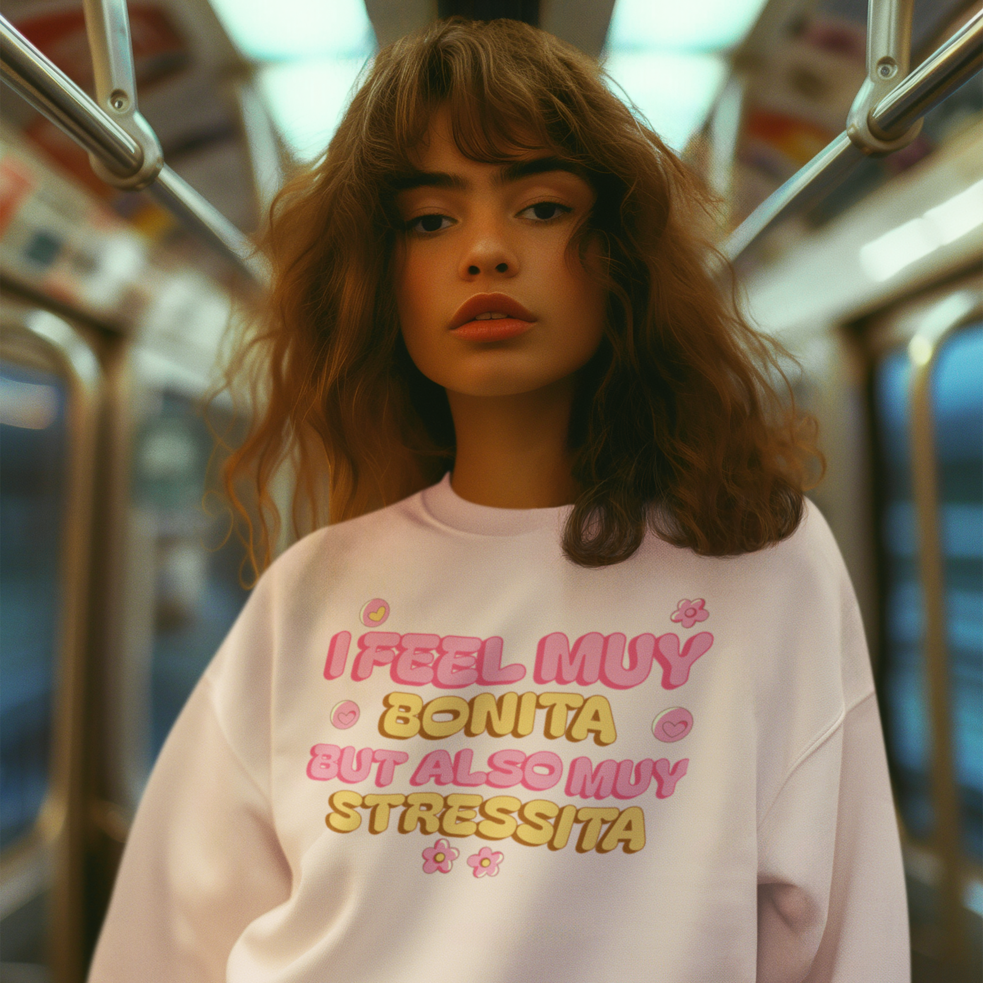 Sudadera cómoda latina "I Feel Muy Bonita But Also Muy Stressita" | Refranes latinos divertidos para chicas | 3 colores