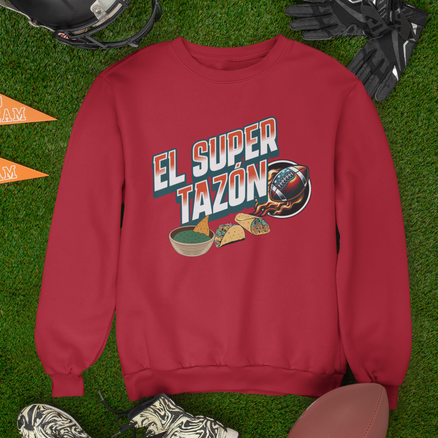 Sudadera con cuello redondo y forro polar de El Super Tazón Football | Divertida y viral, deportes latinos | 3 colores