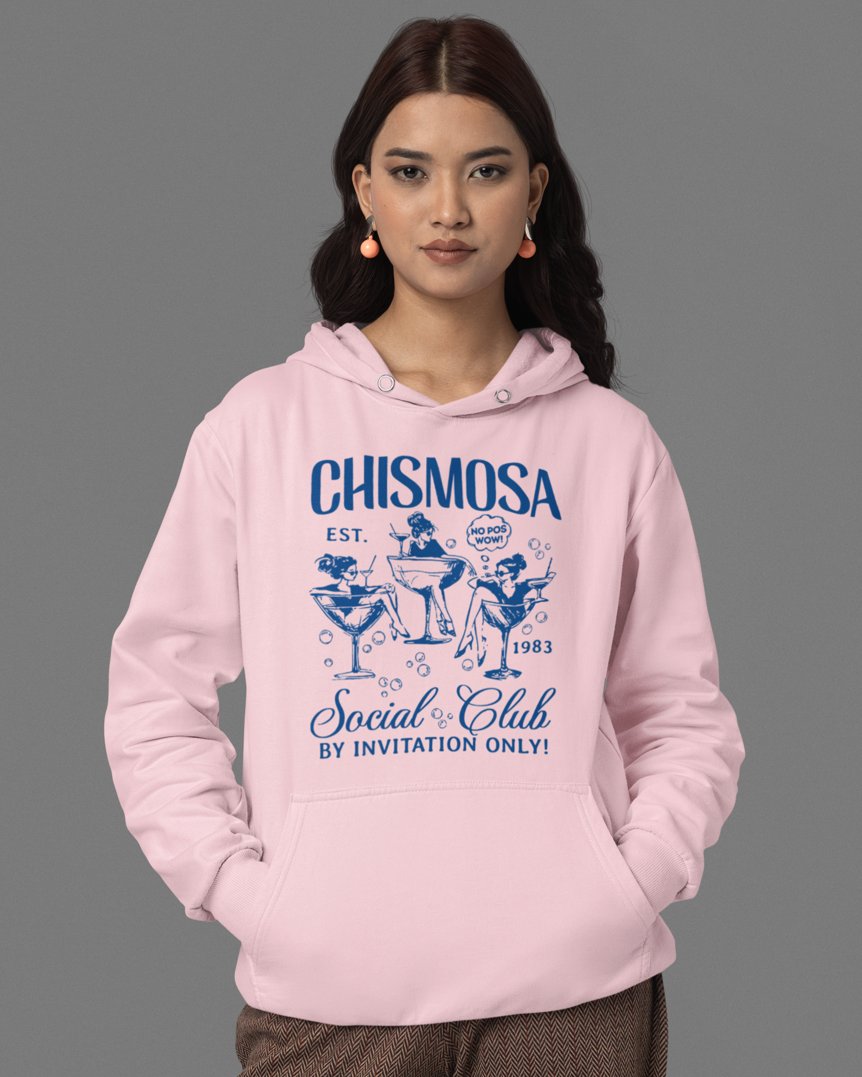 Chismosa Social Club Comfy Warm Hoodie | No Pos Wow! By Invitation Only! Funny Latino Fleece-Lined Crewneck