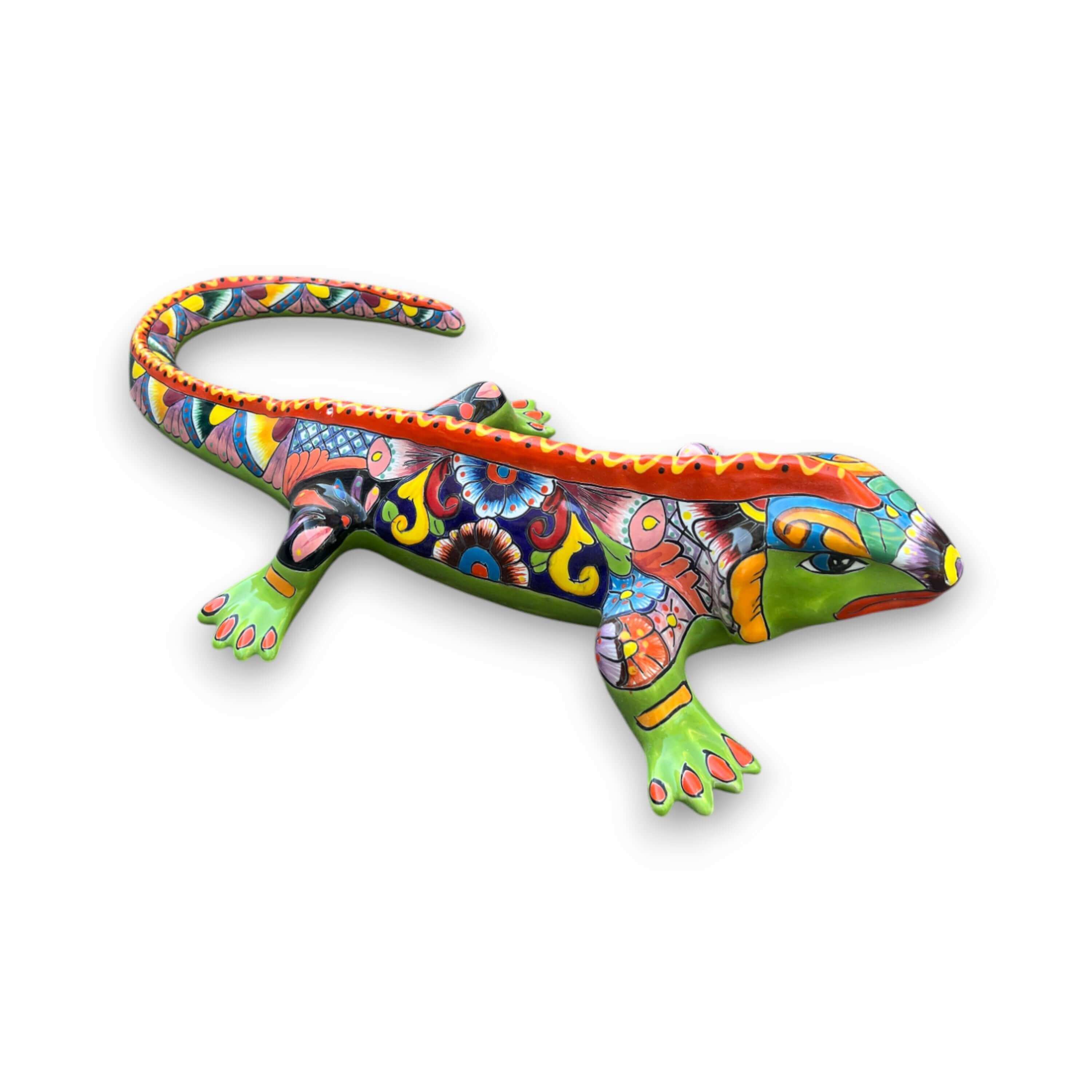 Estatua de Iguana XL Talavera | Arte de Cerámica Mexicana Pintado a Mano