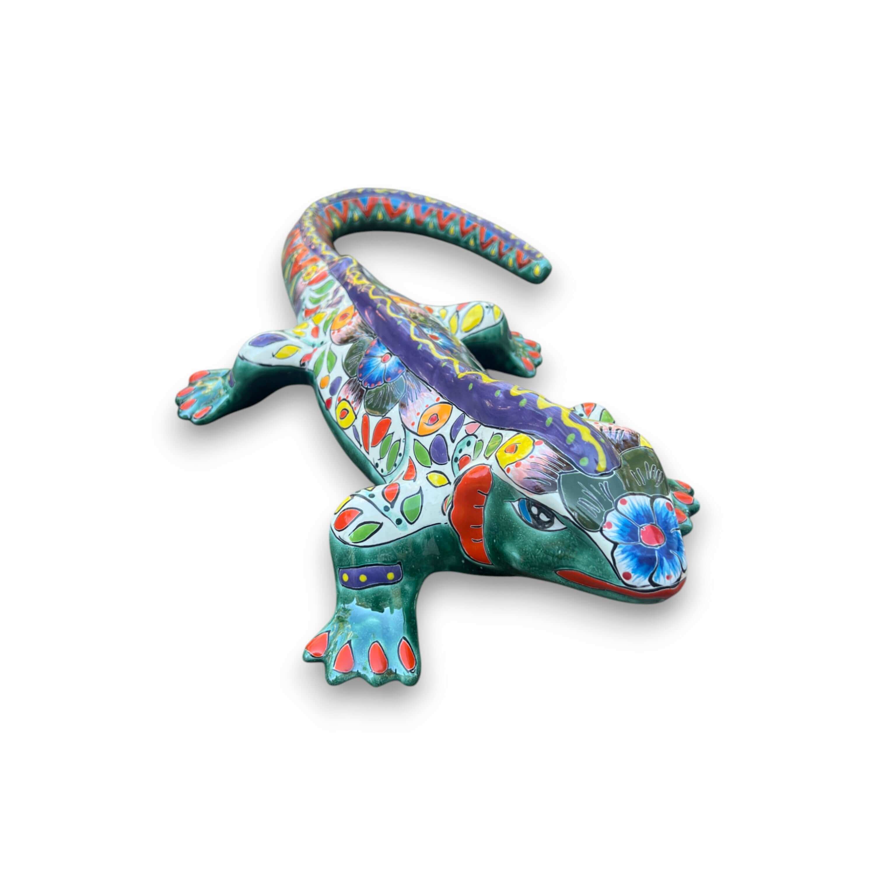 Estatua de Iguana XL Talavera | Arte de Cerámica Mexicana Pintado a Mano