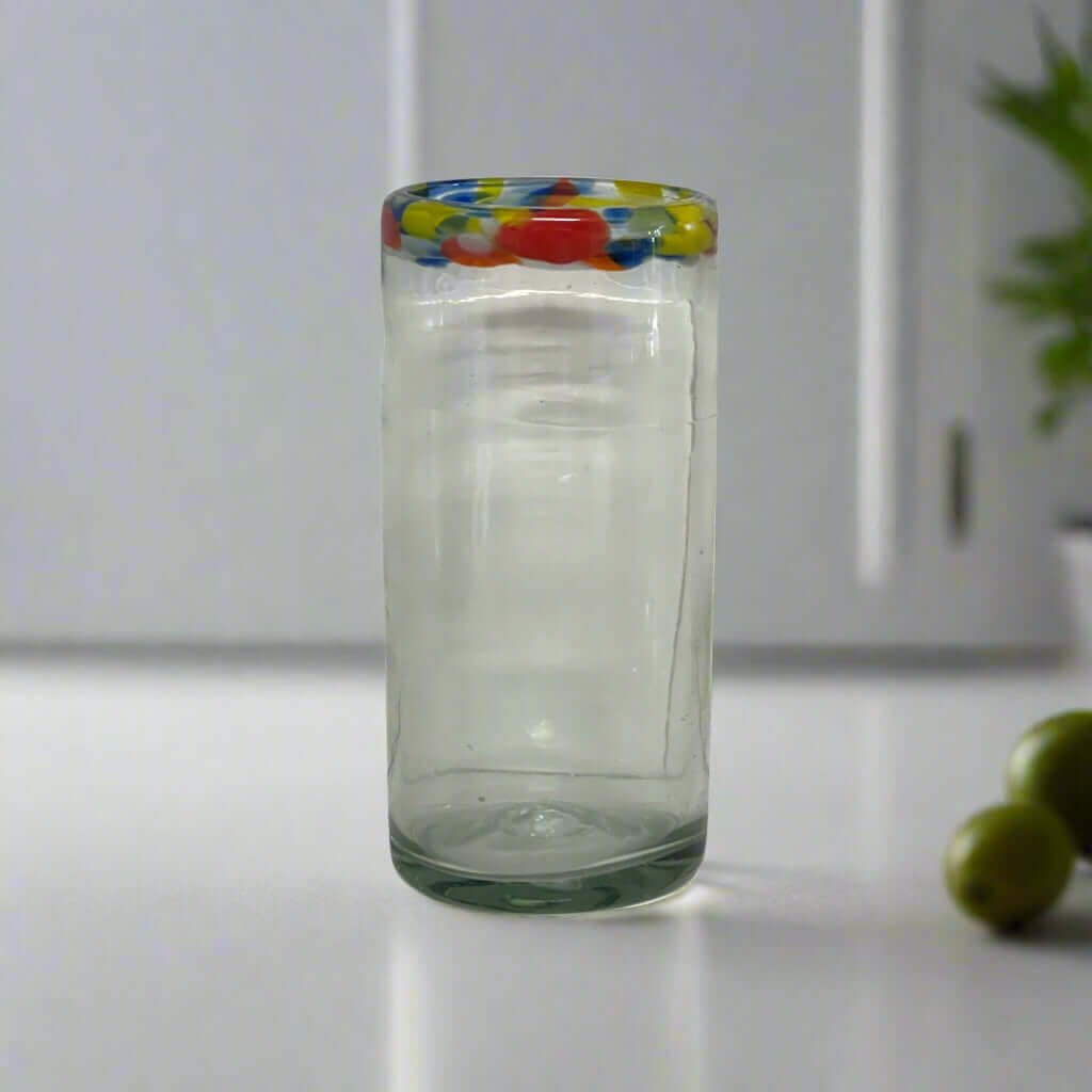 Vaso Colorido Soplado a Mano | Borde de Confeti