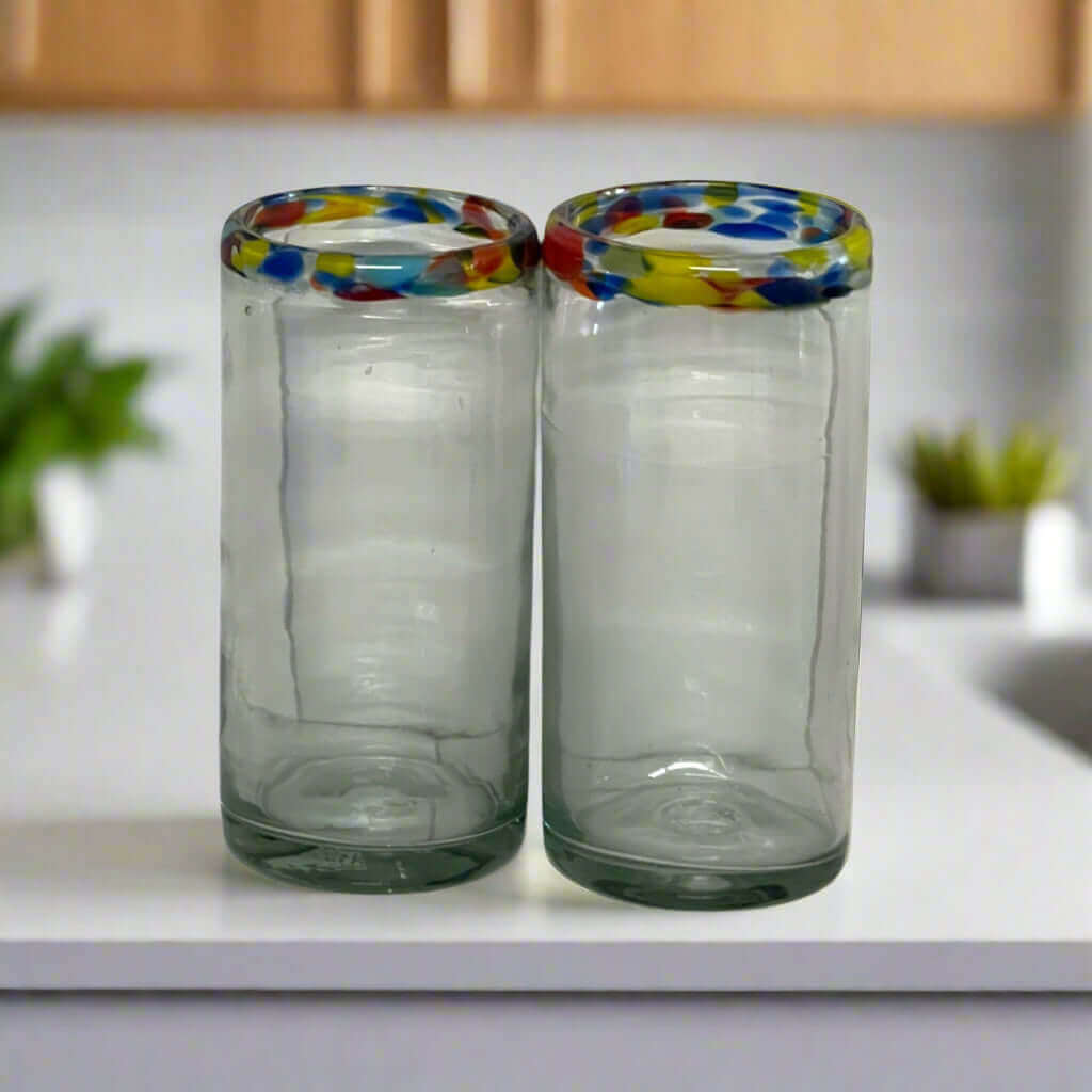 Vaso Colorido Soplado a Mano | Borde de Confeti