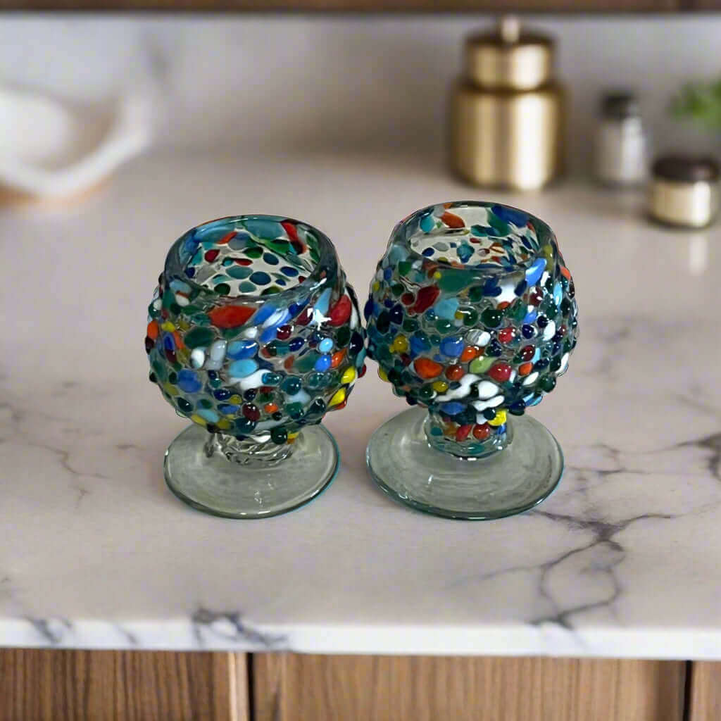 Vaso Tequilero Confeti Rock | Vaso tipo coñac mexicano hecho a mano
