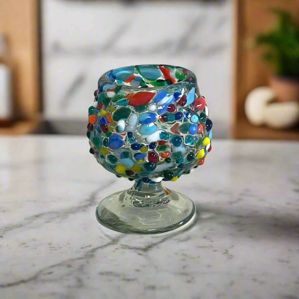 Vaso Tequilero Confeti Rock | Vaso tipo coñac mexicano hecho a mano