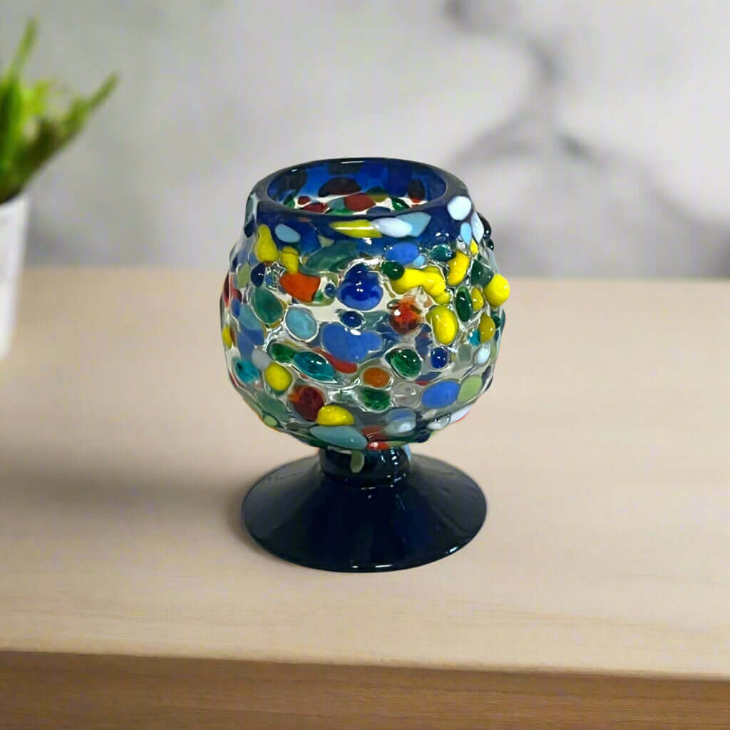 Vaso de chupito Confetti Rock | Estilo coñac con borde azul