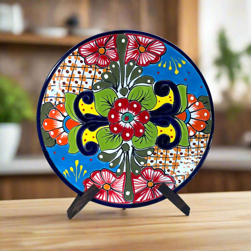 Plato de cena de Talavera de 11.5" | Plato de arte popular mexicano pintado a mano