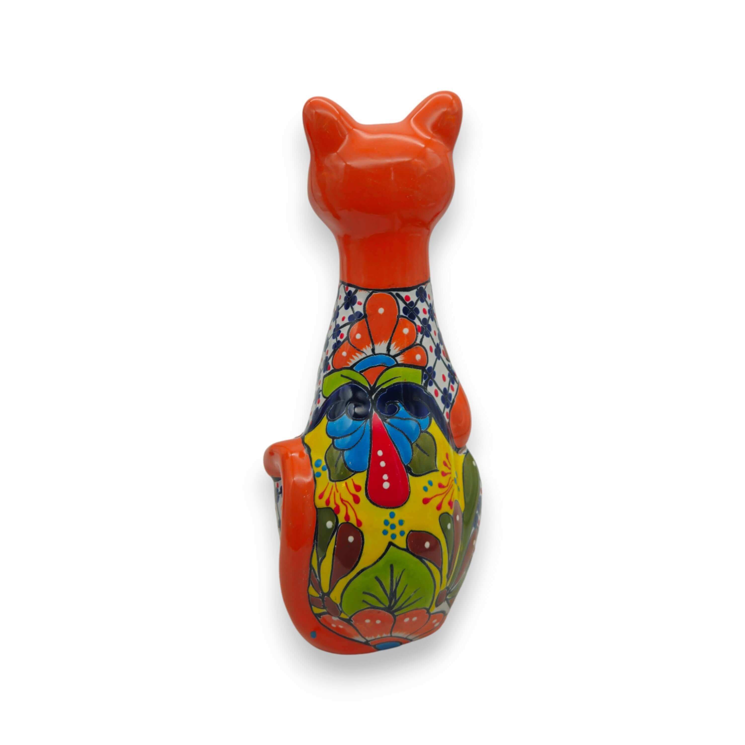 Estatua de Gato de Talavera | Figurilla de Cerámica Mexicana Pintada a Mano
