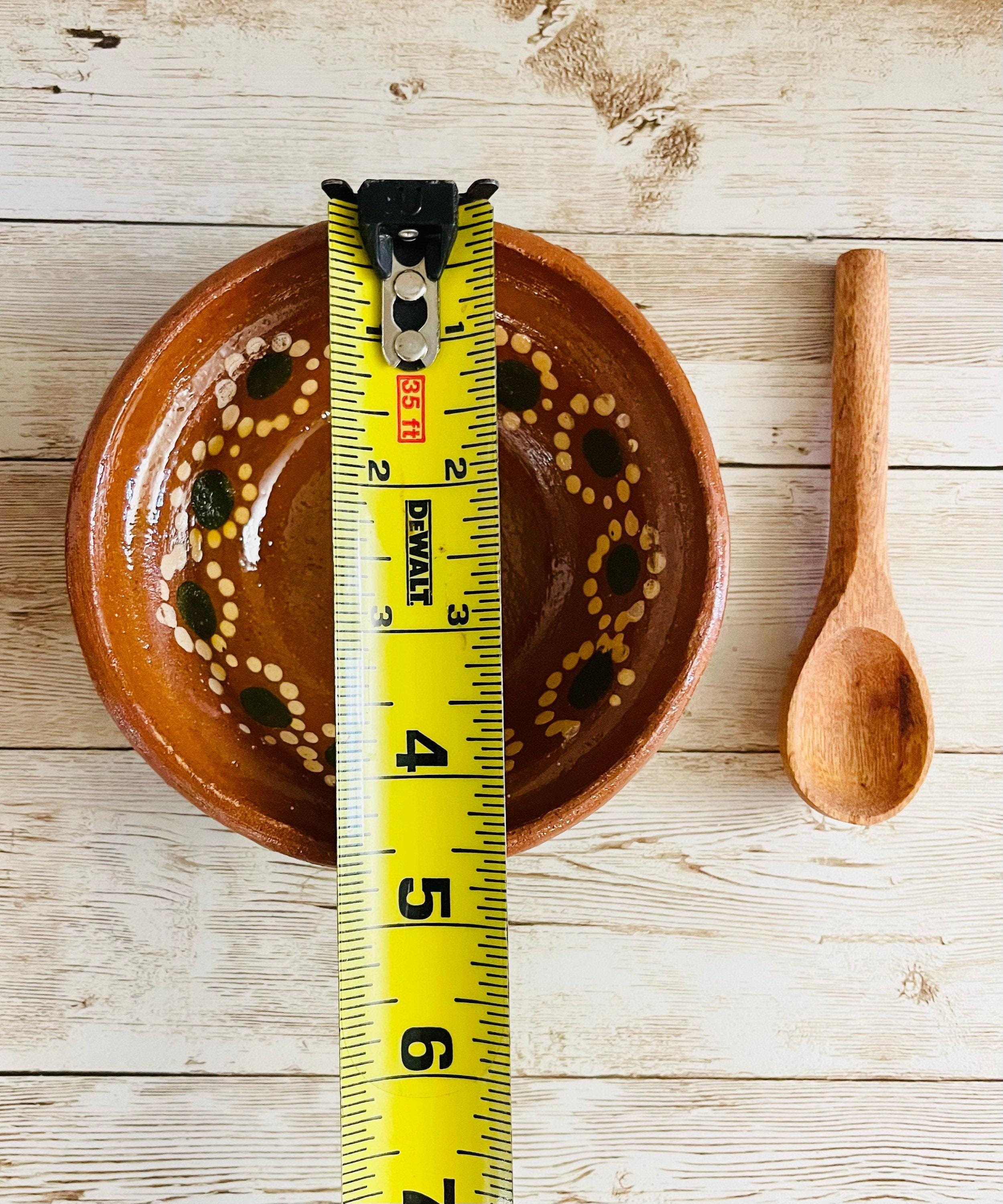 2x Mexican Terra Cota Bowls with Wood Spoon Salsero de Barro con 2 Cucharas de Madera