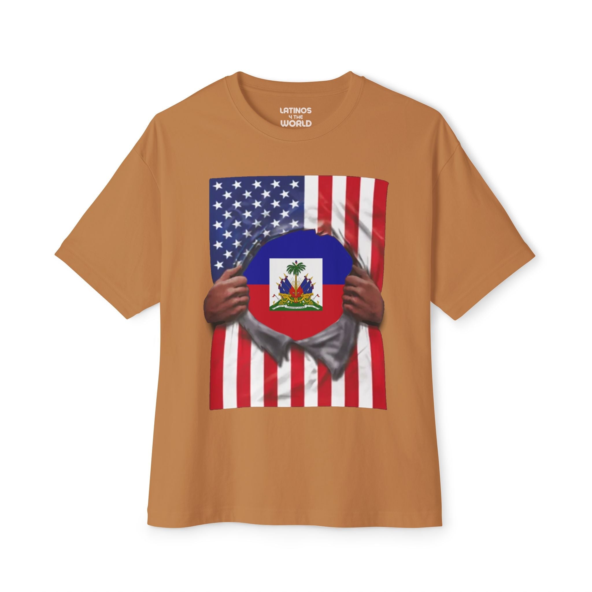 Camiseta Orgullo Bandera Haití + Bandera EE. UU. | Bandera Haitiana + Estadounidense Rasgada 4 de Julio | Camisetas Virales Latinas Divertidas | Unisex - 4 Colores
