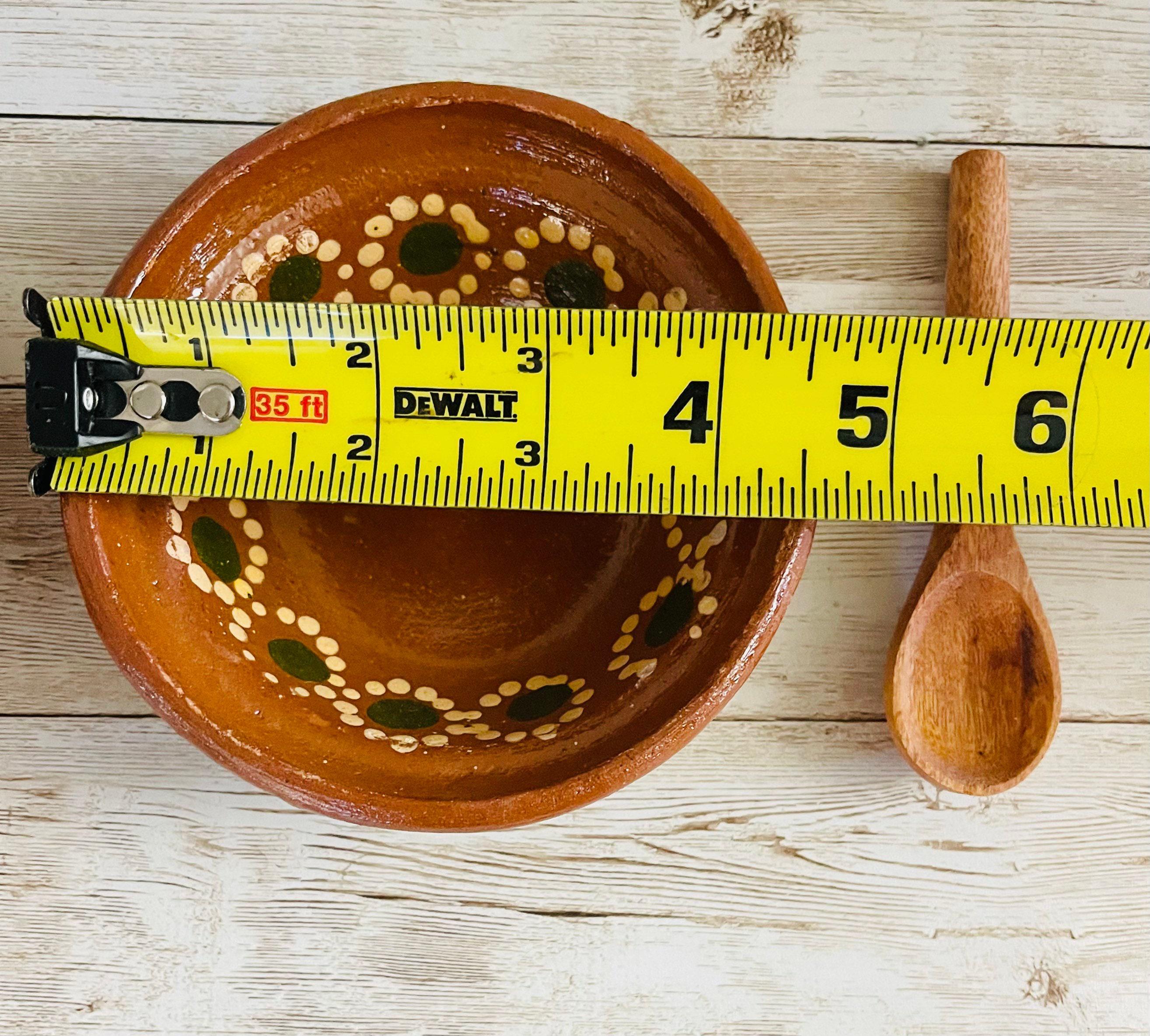 2x Mexican Terra Cota Bowls with Wood Spoon Salsero de Barro con 2 Cucharas de Madera