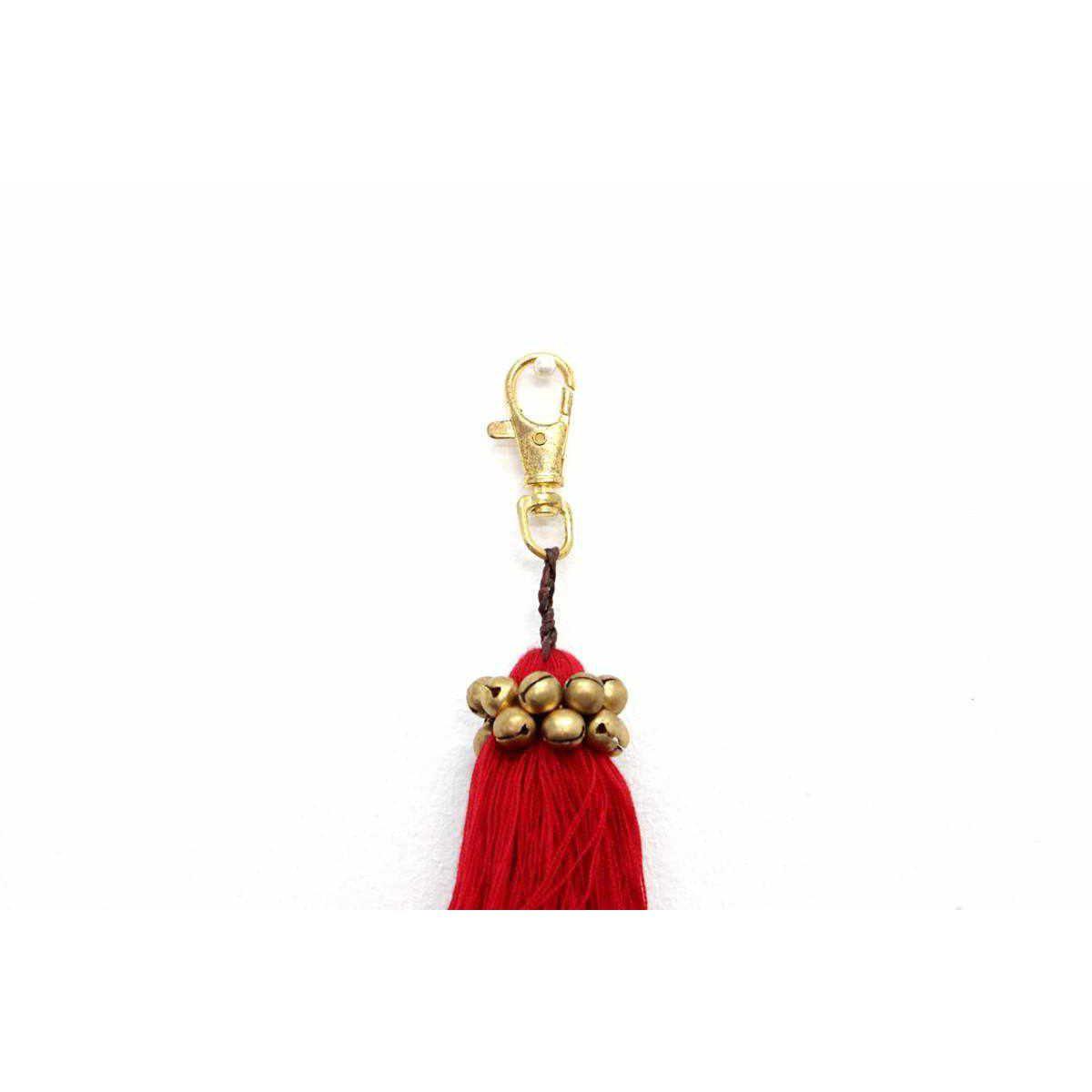 Fair Trade Cotton Tassel Zipper Pull with Bells | Handmade Keychain or Bag Charm from Thailand