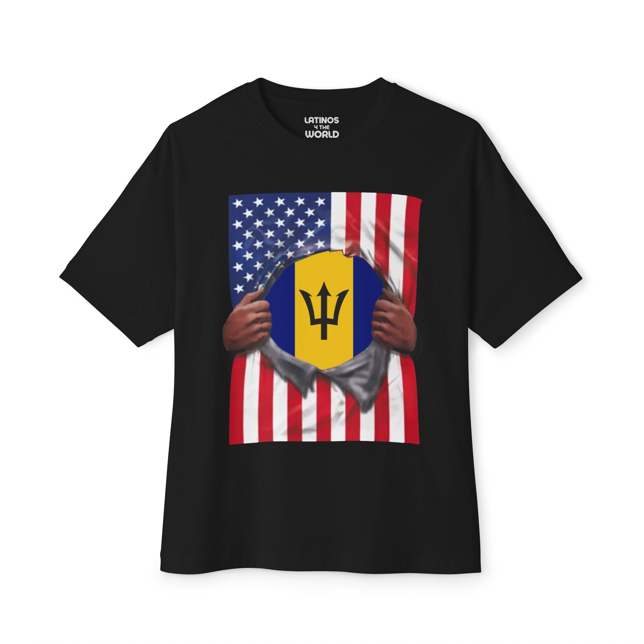 Camiseta Bandera Barbados + USA | Bandera Barbada + Americana Rasgada 4 de Julio | Camisetas Latinas Divertidas | 4 Colores