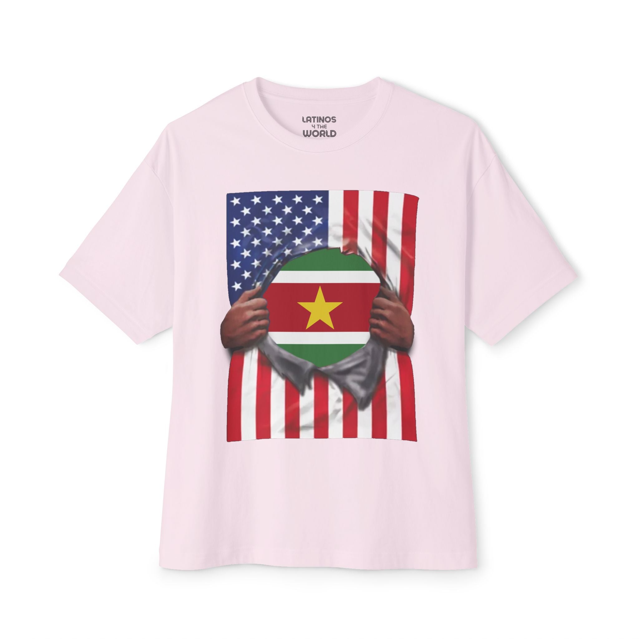 Camiseta de orgullo con la bandera de Surinam + EE. UU. | Desgarro de las banderas de Surinam y América para el 4 de Julio | Camisetas latinas virales divertidas | Unisex - 4 Colores