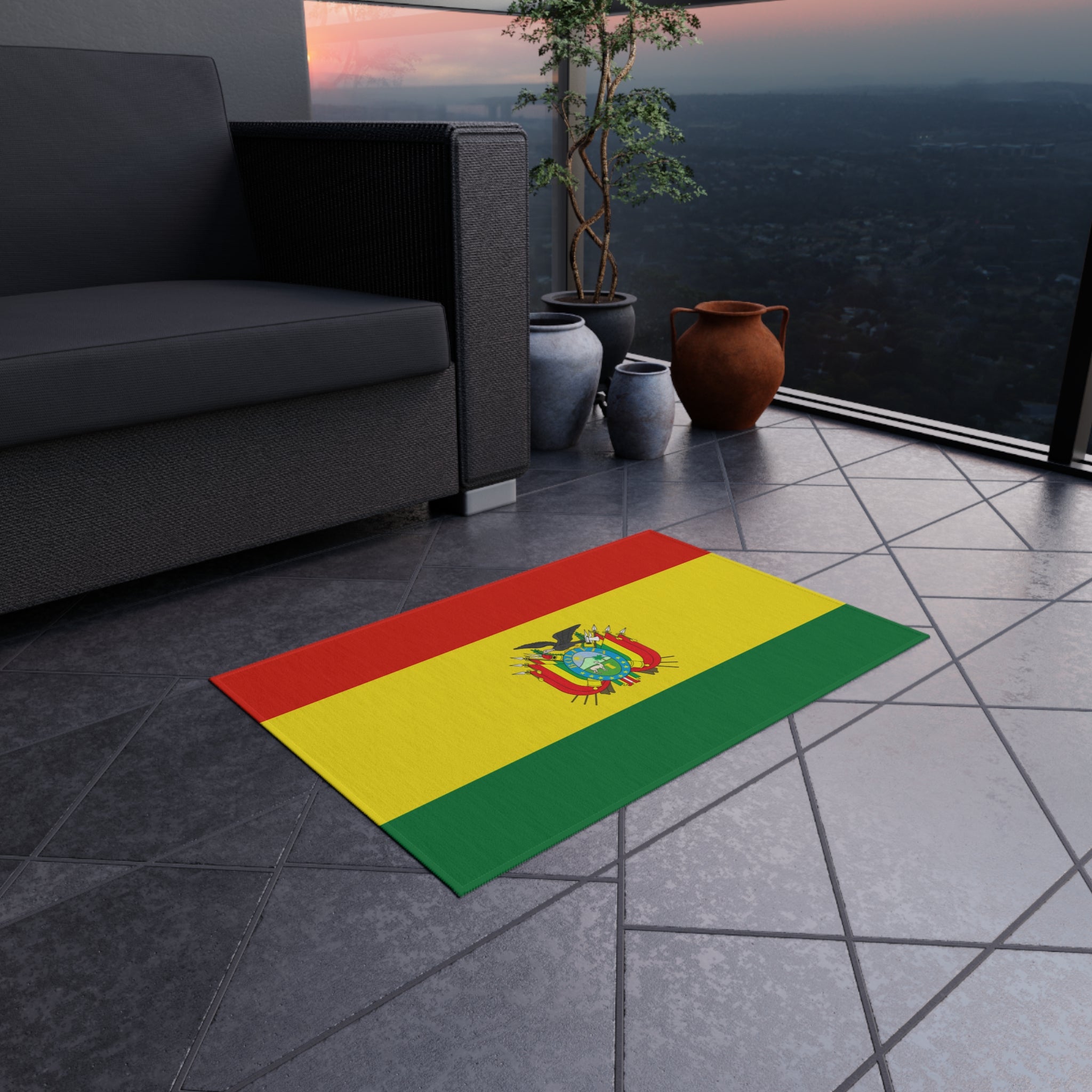 Felpudo Antideslizante para Exterior Bandera de Bolivia | Santa Cruz | El Alto | La Paz | Regalo para Bolivianos | 24"x36"