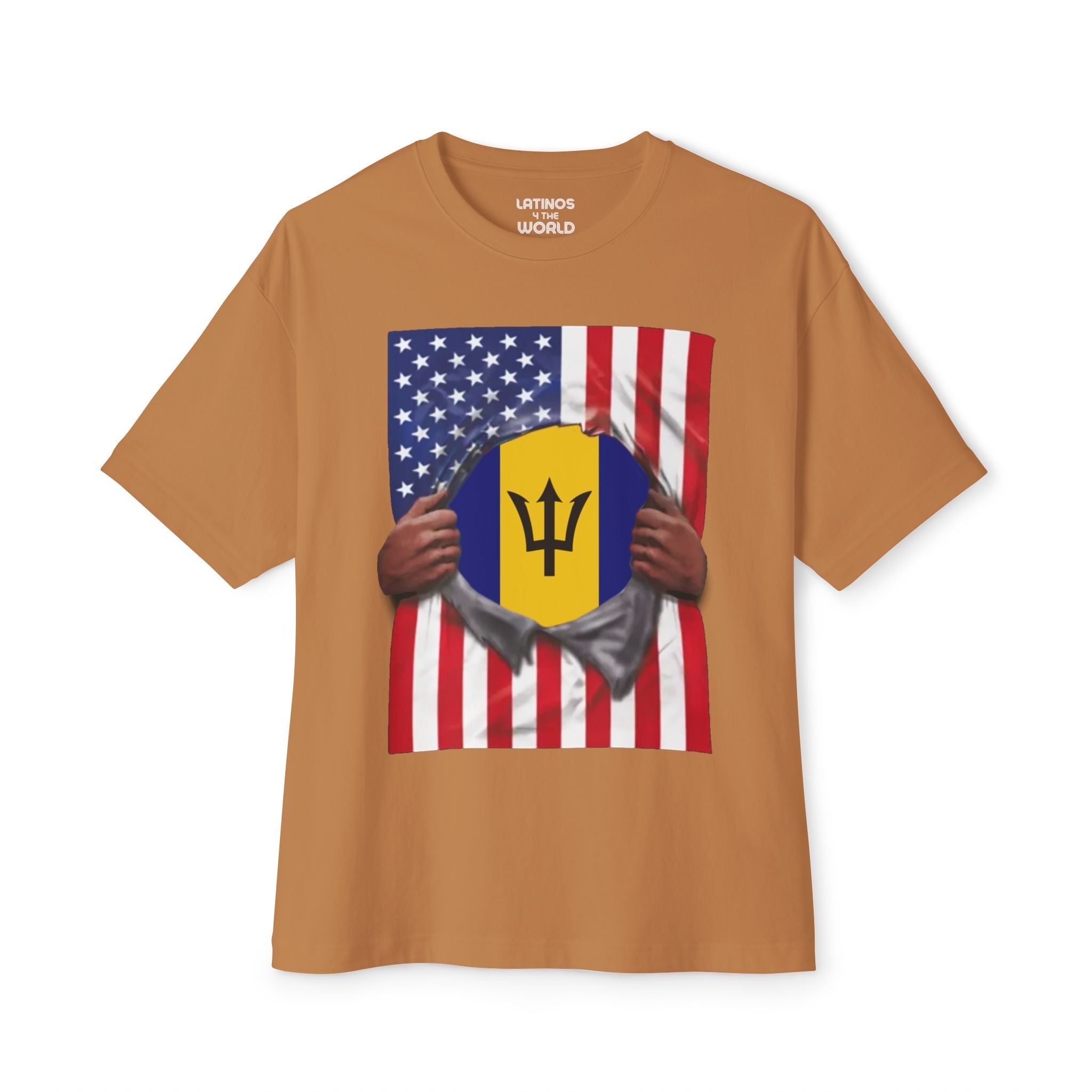 Camiseta Bandera Barbados + USA | Bandera Barbada + Americana Rasgada 4 de Julio | Camisetas Latinas Divertidas | 4 Colores