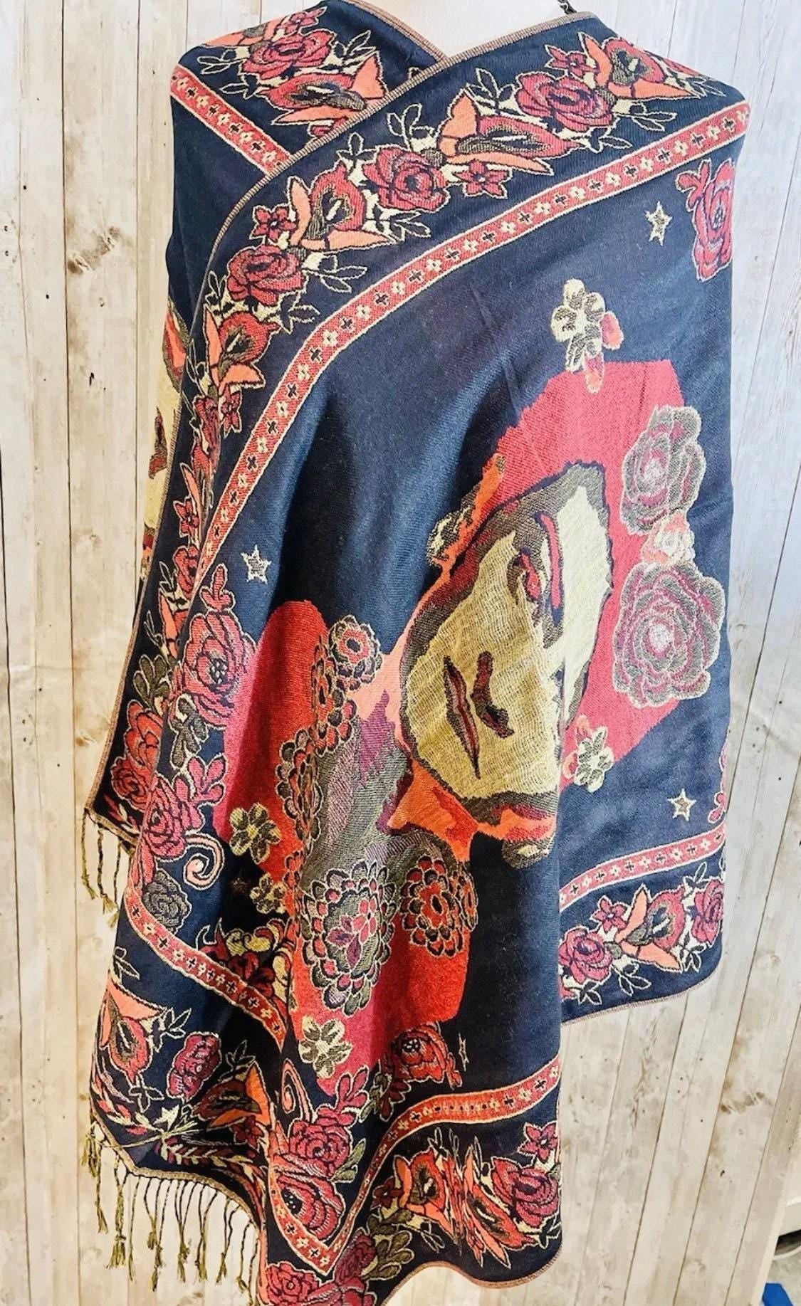 Artesenal Mexican Frida Kahlo Shawl Wrap Reboso Pashima Artesanal Mexicano de Frida Kahlo