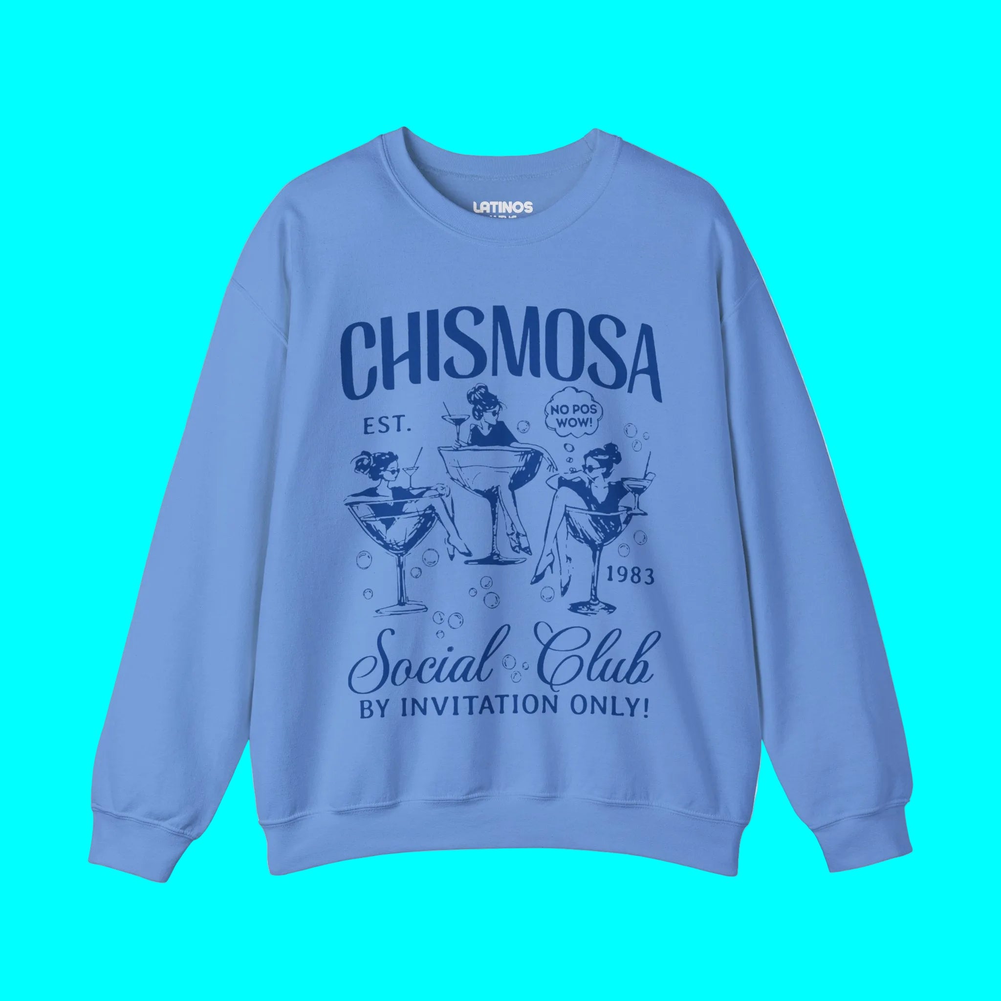 Sudadera con cuello redondo del Chismosa Social Club | ¡No Pos Wow! ¡Solo por invitación! Sudadera divertida con cuello redondo y forro polar latino | 3 colores disponibles