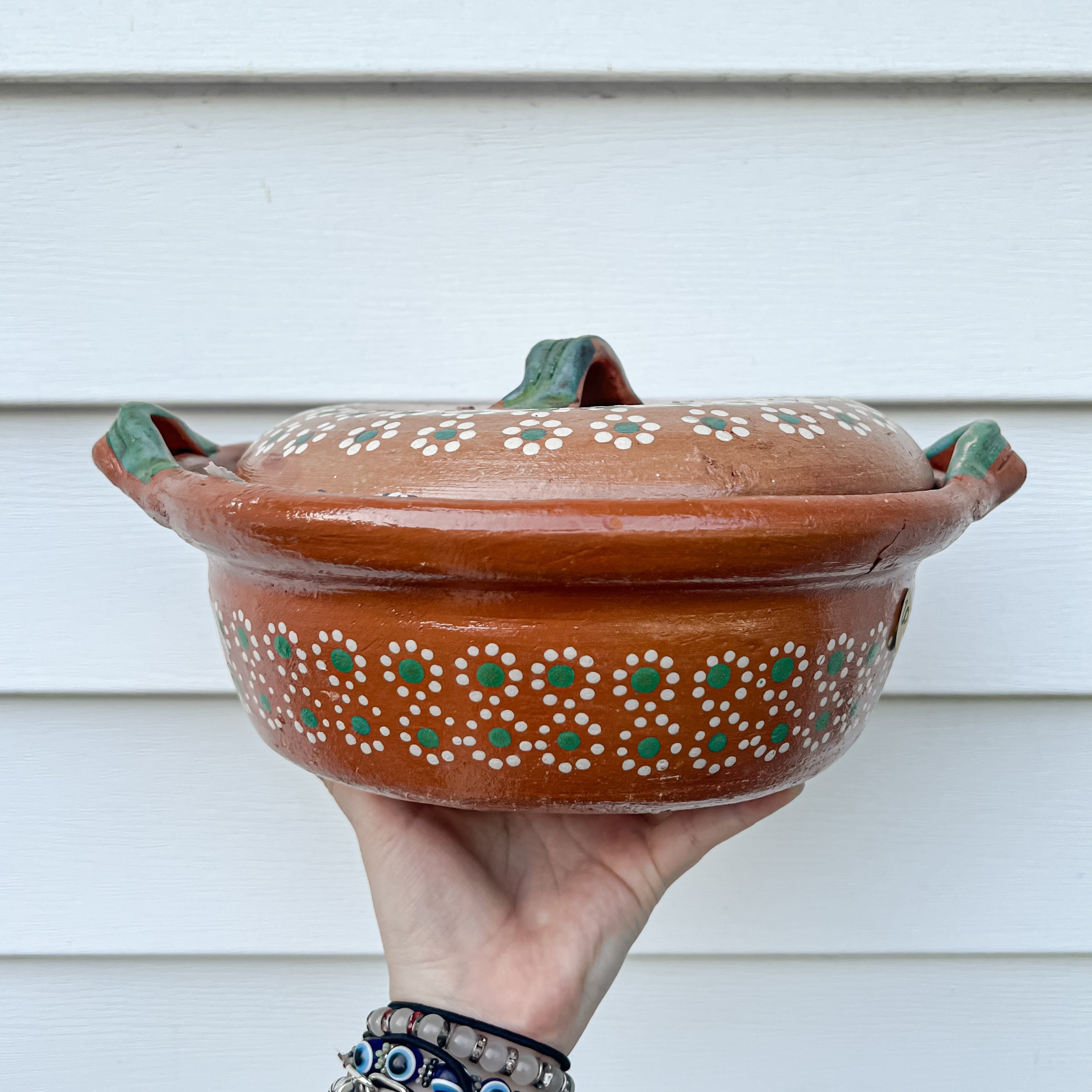 Olla de barro tradicional mexicana 500 ml Asas verdes