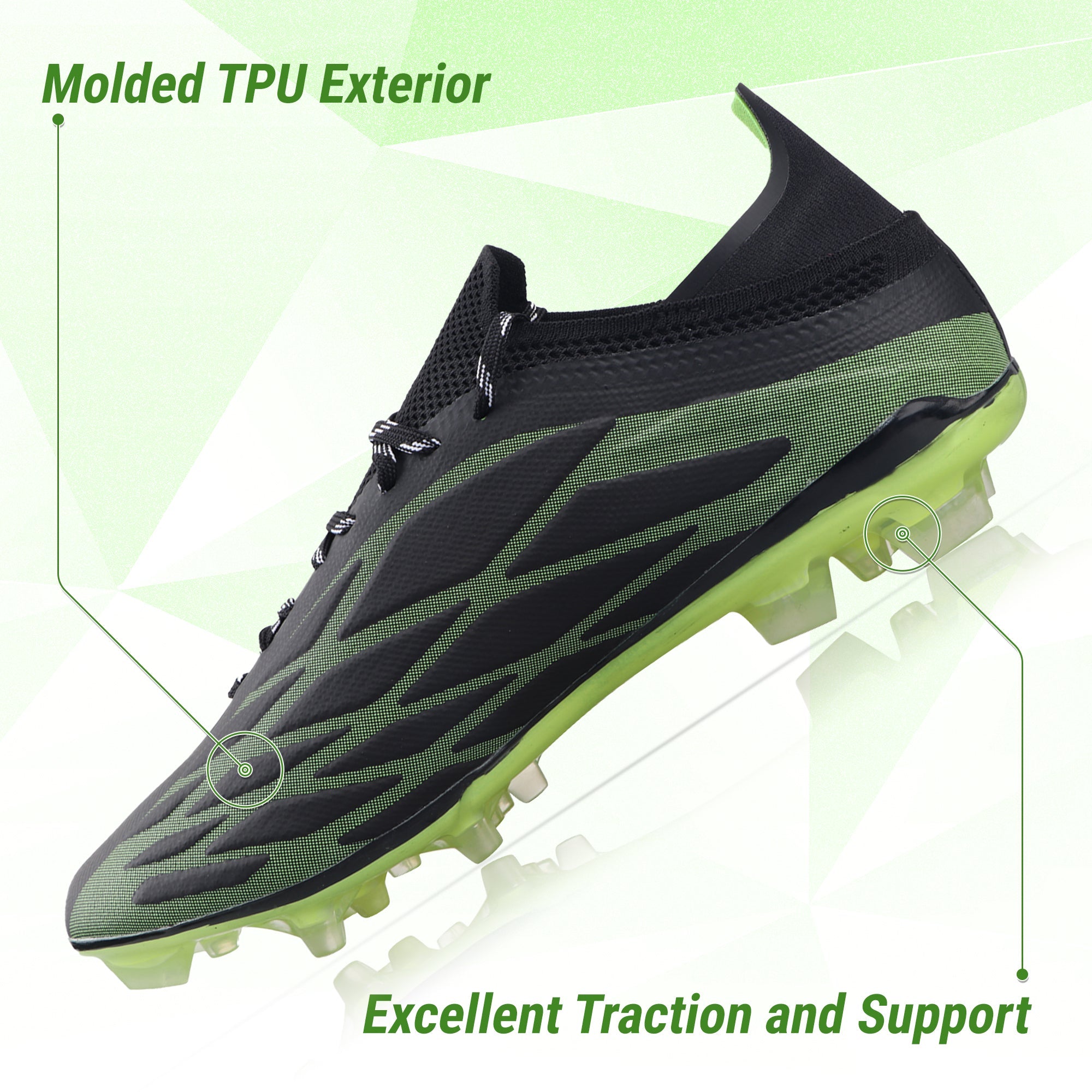 Provo Adult Firm Ground Soccer Cleats - Black/Lime