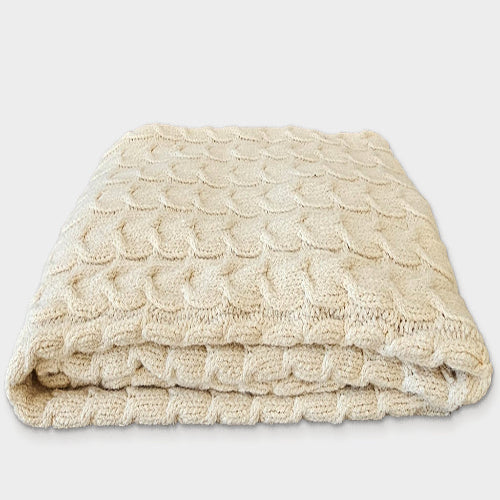 Muru Collection - Manta de punto trenzado color marfil, tejida a mano en telar con algodón Pima peruano y baby alpaca sin teñir, de Perú