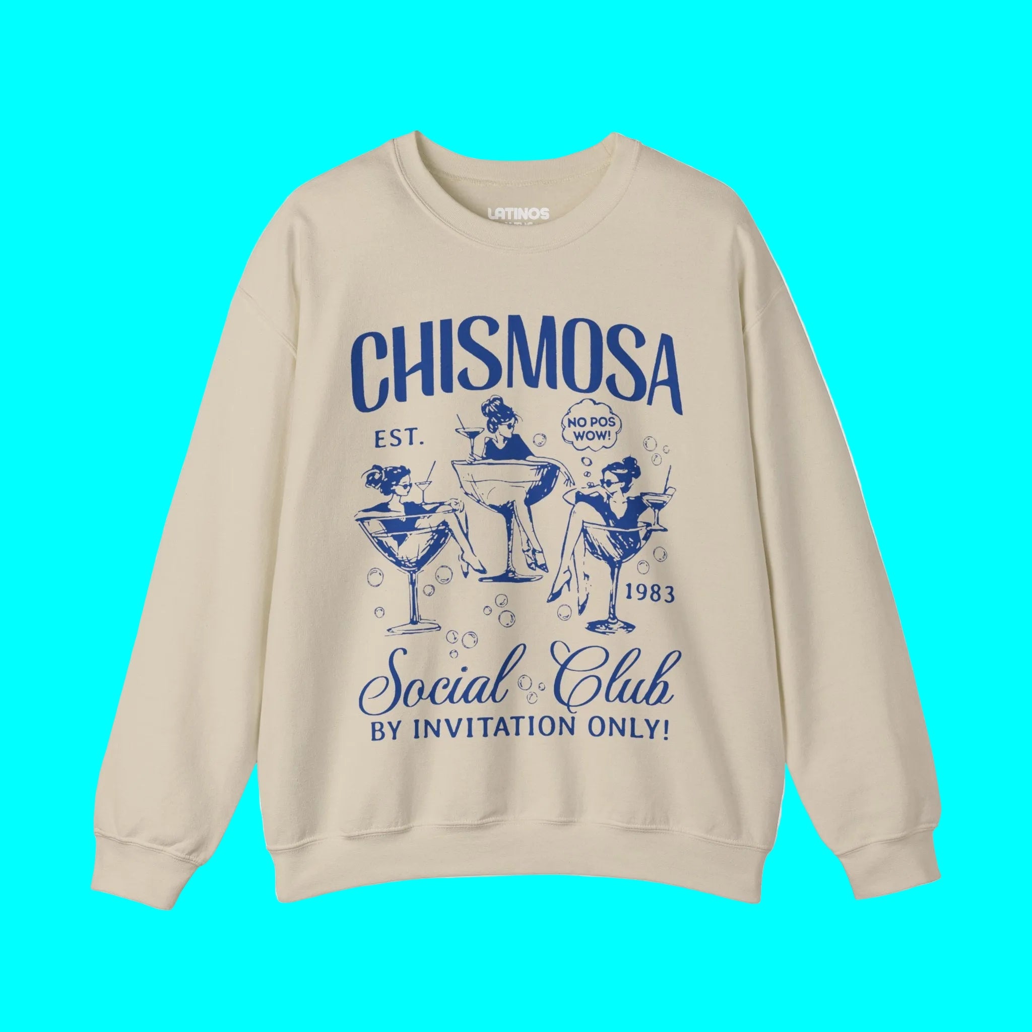Sudadera con cuello redondo del Chismosa Social Club | ¡No Pos Wow! ¡Solo por invitación! Sudadera divertida con cuello redondo y forro polar latino | 3 colores disponibles