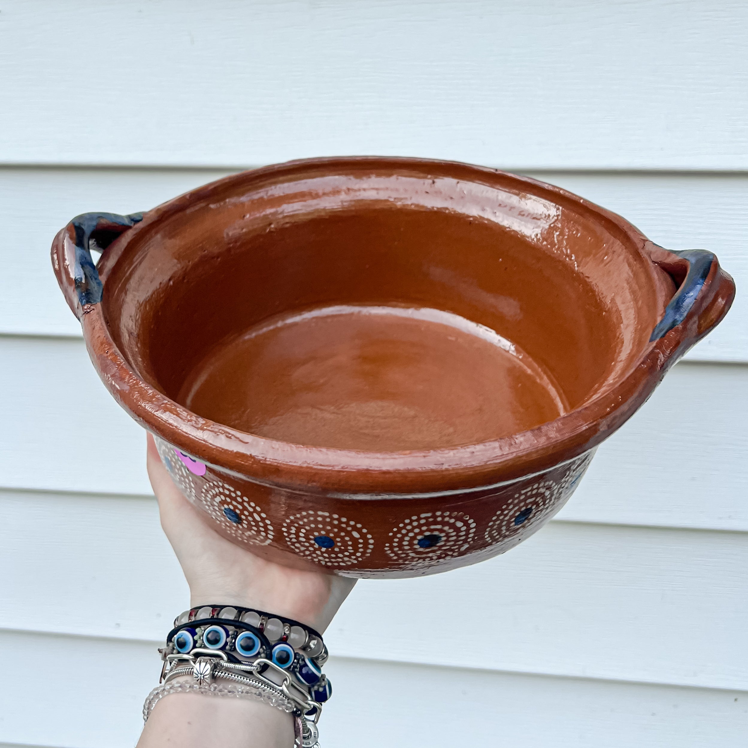Olla de Barro Tradicional Mexicana Asas Azules