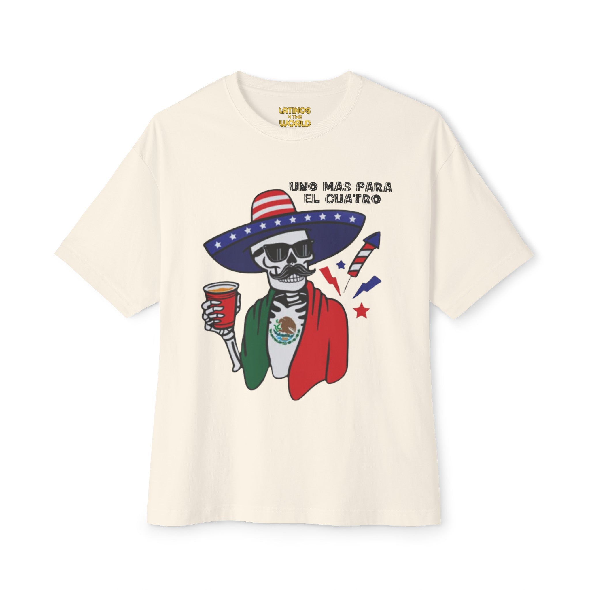 Camiseta de calavera Uno Más Para El Cuatro | Camisetas latinas divertidas y virales del 4 de julio México | Unisex - 3 colores