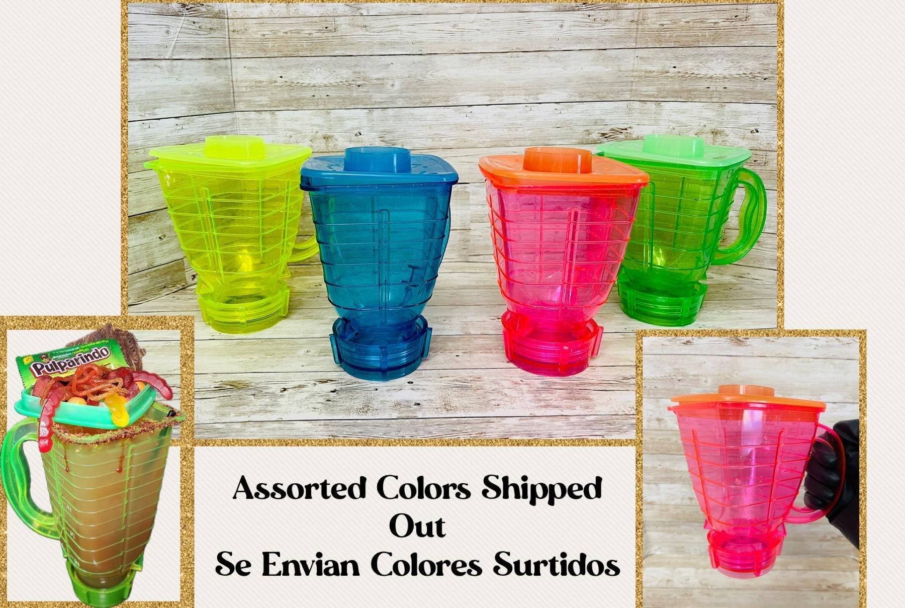 1x Licuachela Mexicanos para Bebidas y Botanas 1 Litro Se Envian Colores Surtidos 1x Mexican Plastic Drink Blender Cups fr Drinks and Snacks