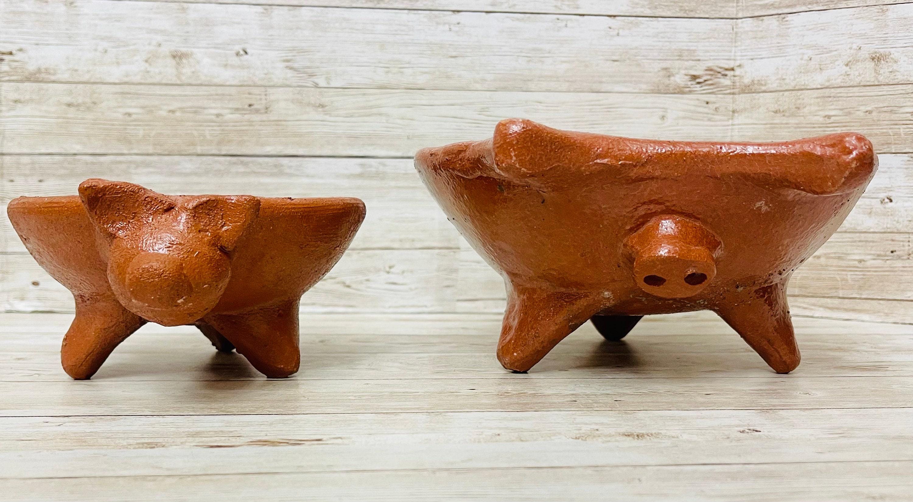 2x Authentic Mexican Pig Molcajetes 2  Molcajete Mexicanos de Barro en Forna de Marranito