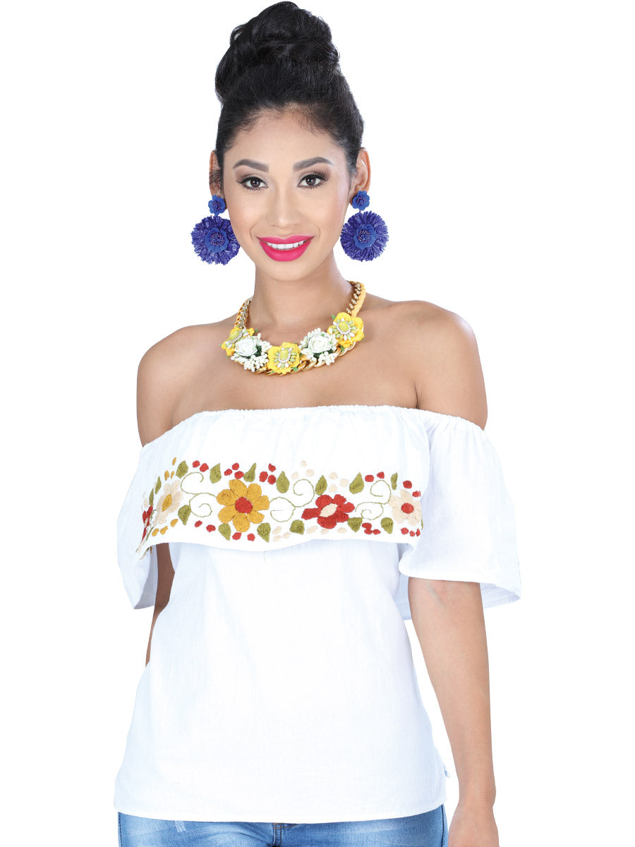 Artisanal Embroidered Blouse 50% Cotton, %50 Polyester White 601428