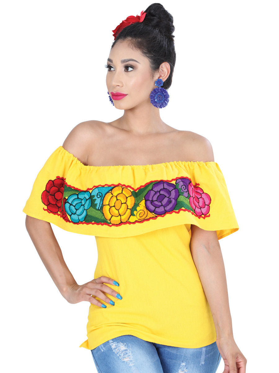 Artisanal Embroidered Blouse 100% Cotton Yellow 601434