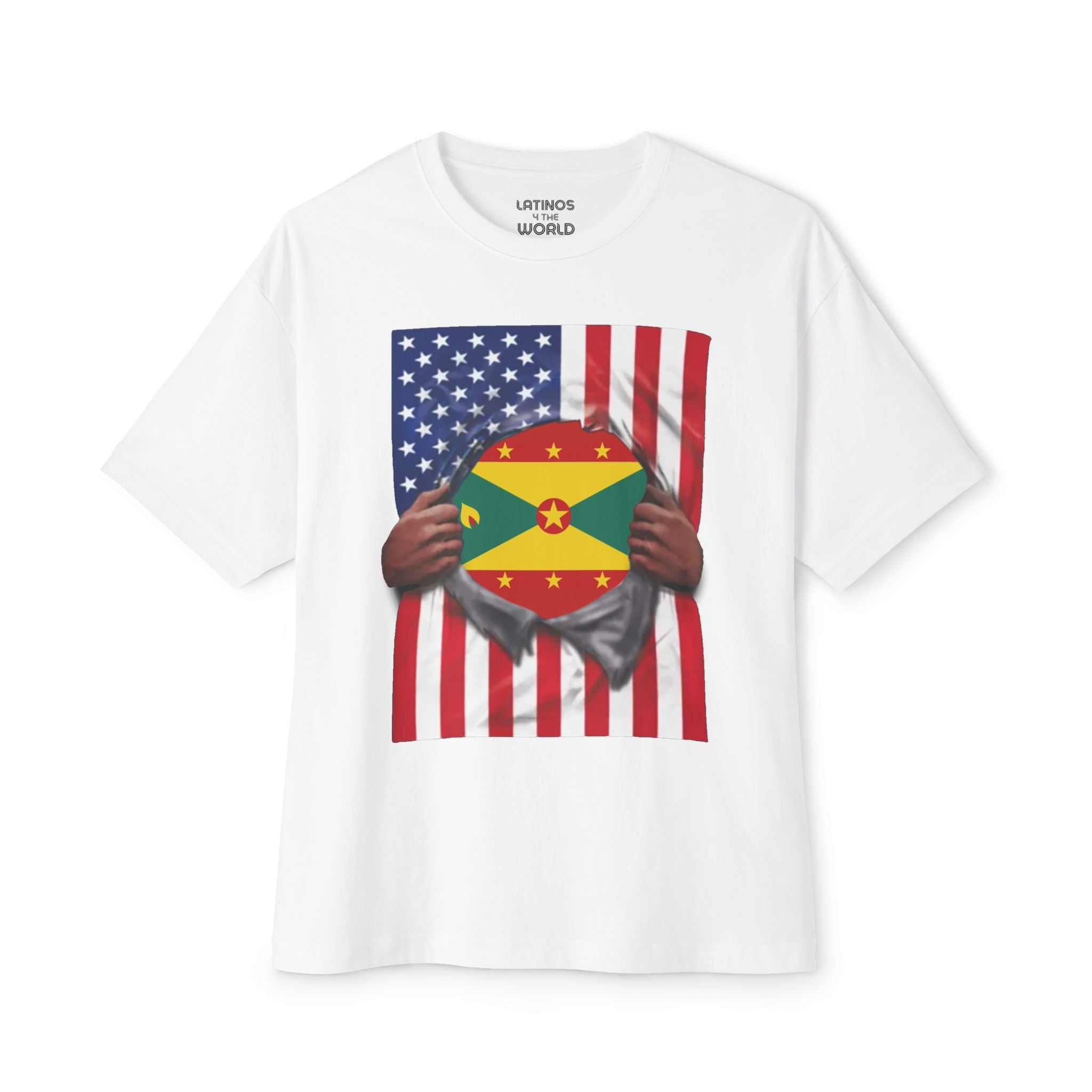 Camiseta de Granada + Bandera de EE. UU. | Bandera de Granada + Americana Rasgada 4 de Julio | Camisetas Latinas Divertidas | 4 Colores