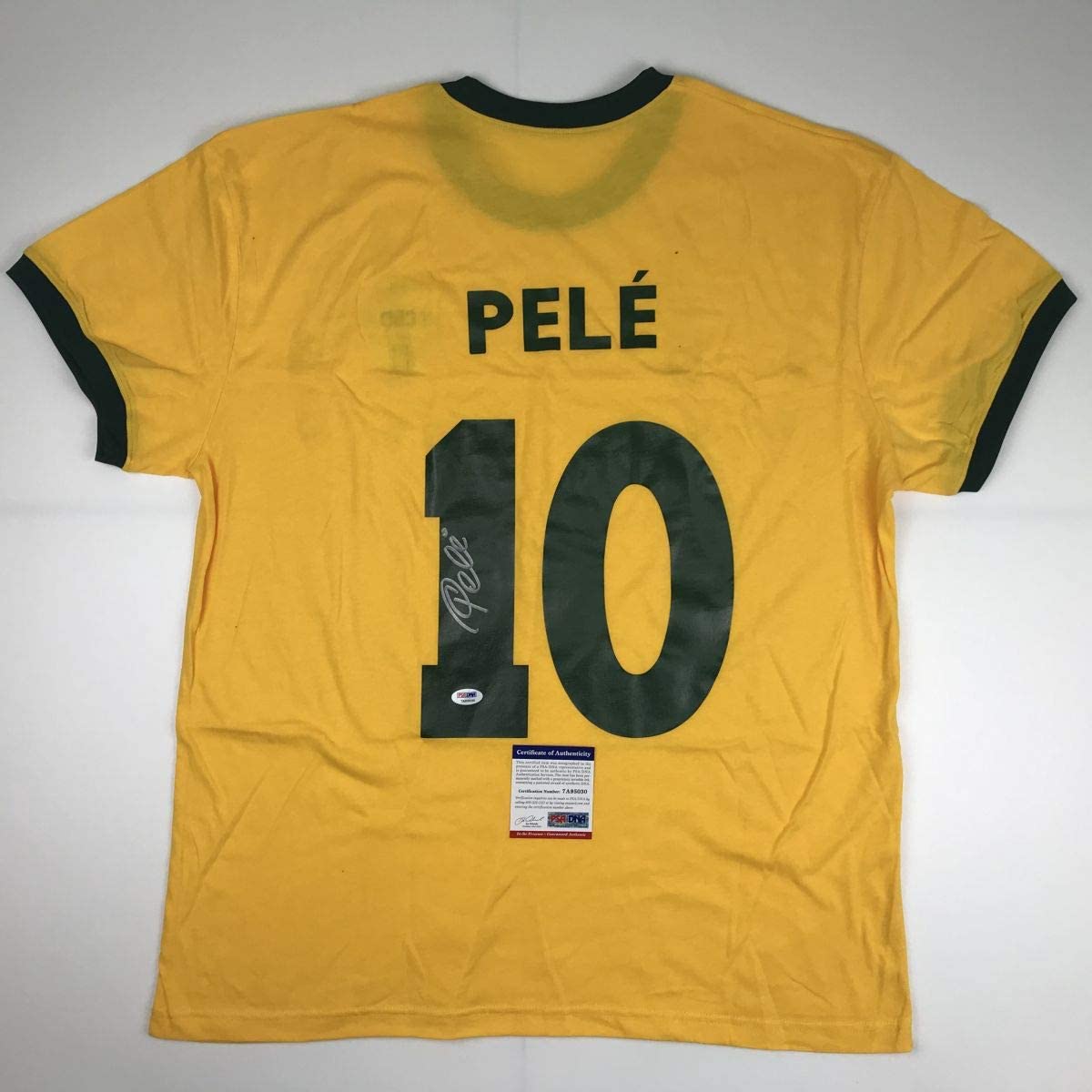 Camiseta de fútbol amarilla de Pelé (Brasil) autografiada/firmada con certificado de autenticidad PSA/DNA Auto #2