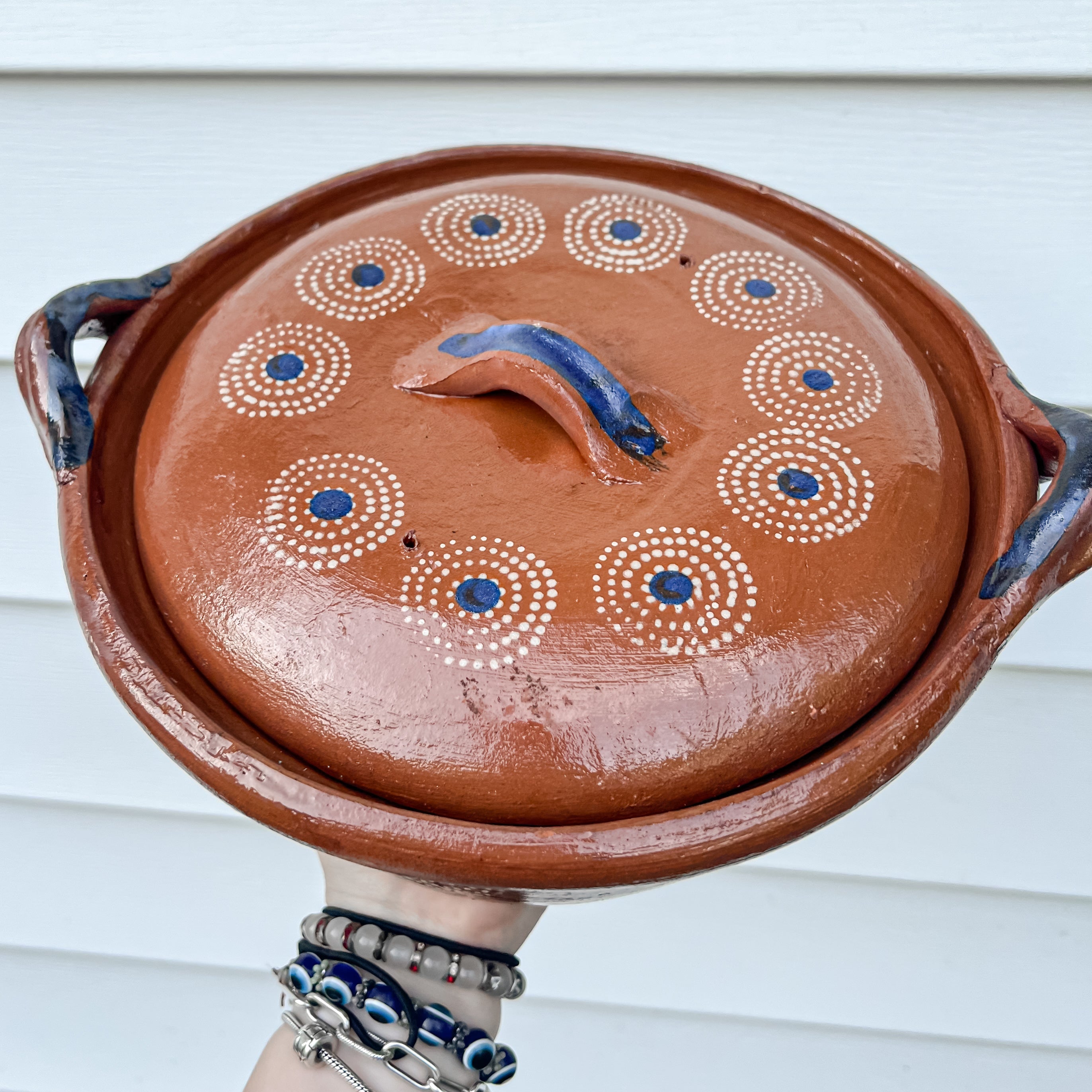 Olla de Barro Tradicional Mexicana Asas Azules