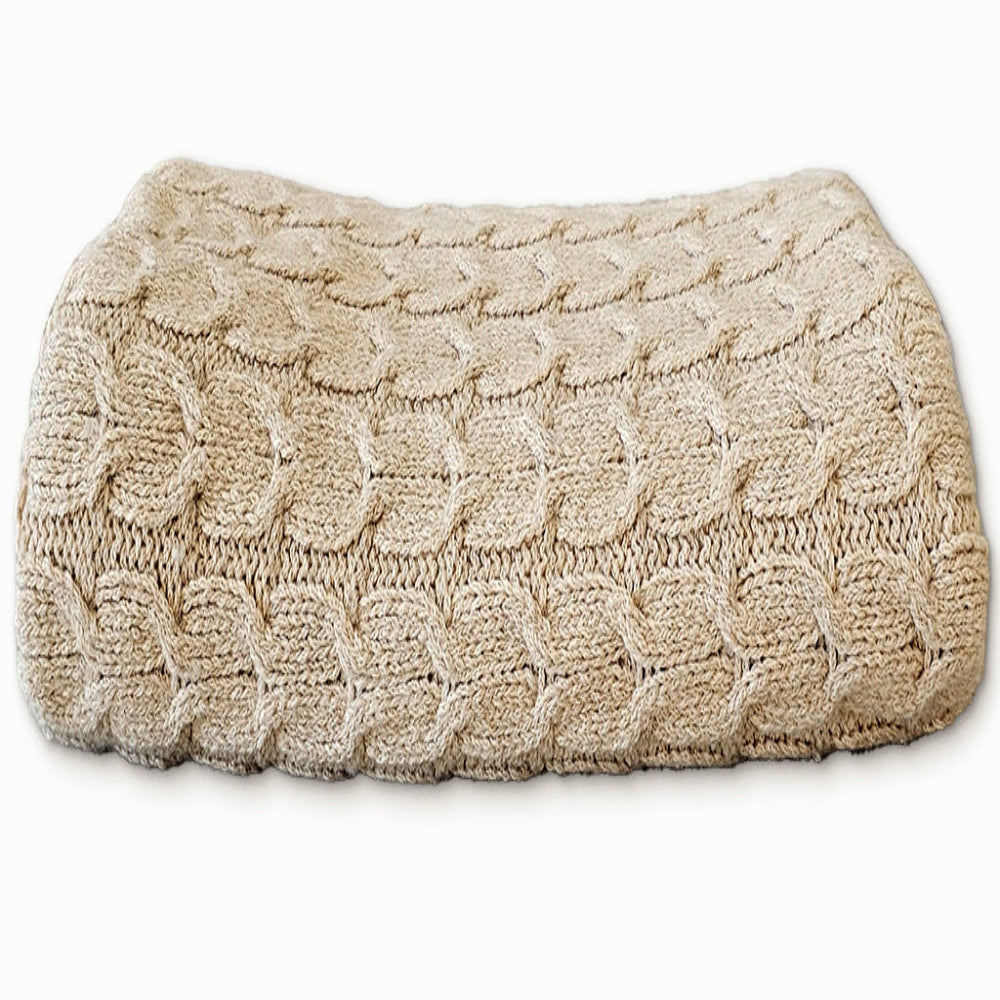 Colección Muru - Manta trenzada color canela claro hecha a mano en Perú con algodón Pima peruano y baby alpaca sin teñir
