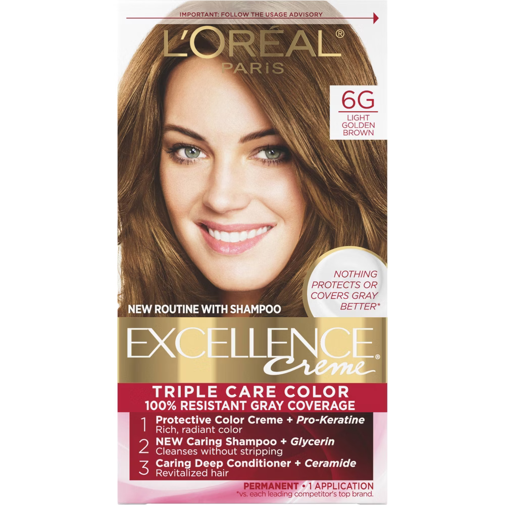 Tinte Permanente L'Oréal Paris Excellence Triple Protección - 6G Castaño Claro Dorado (186 ml)