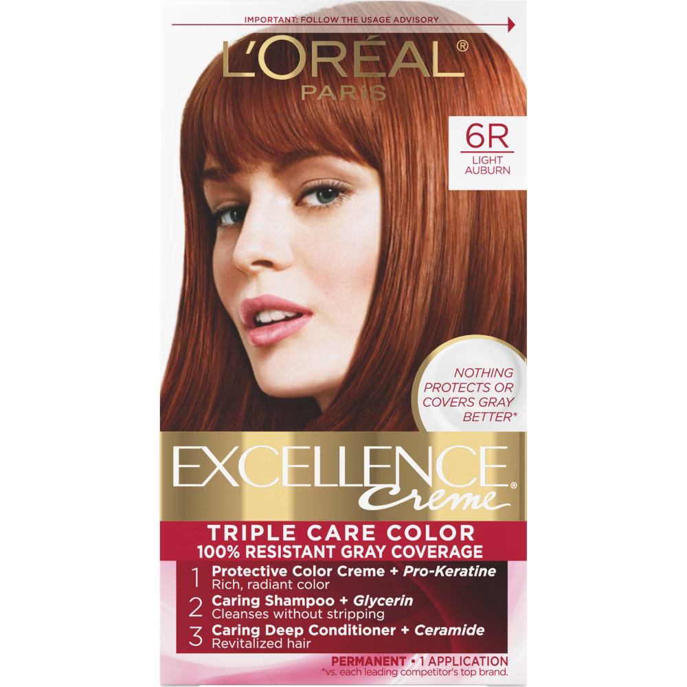 Tinte Permanente L'Oréal Paris Excellence Triple Protección - 6R Castaño Claro Rojizo (6.3 fl oz)