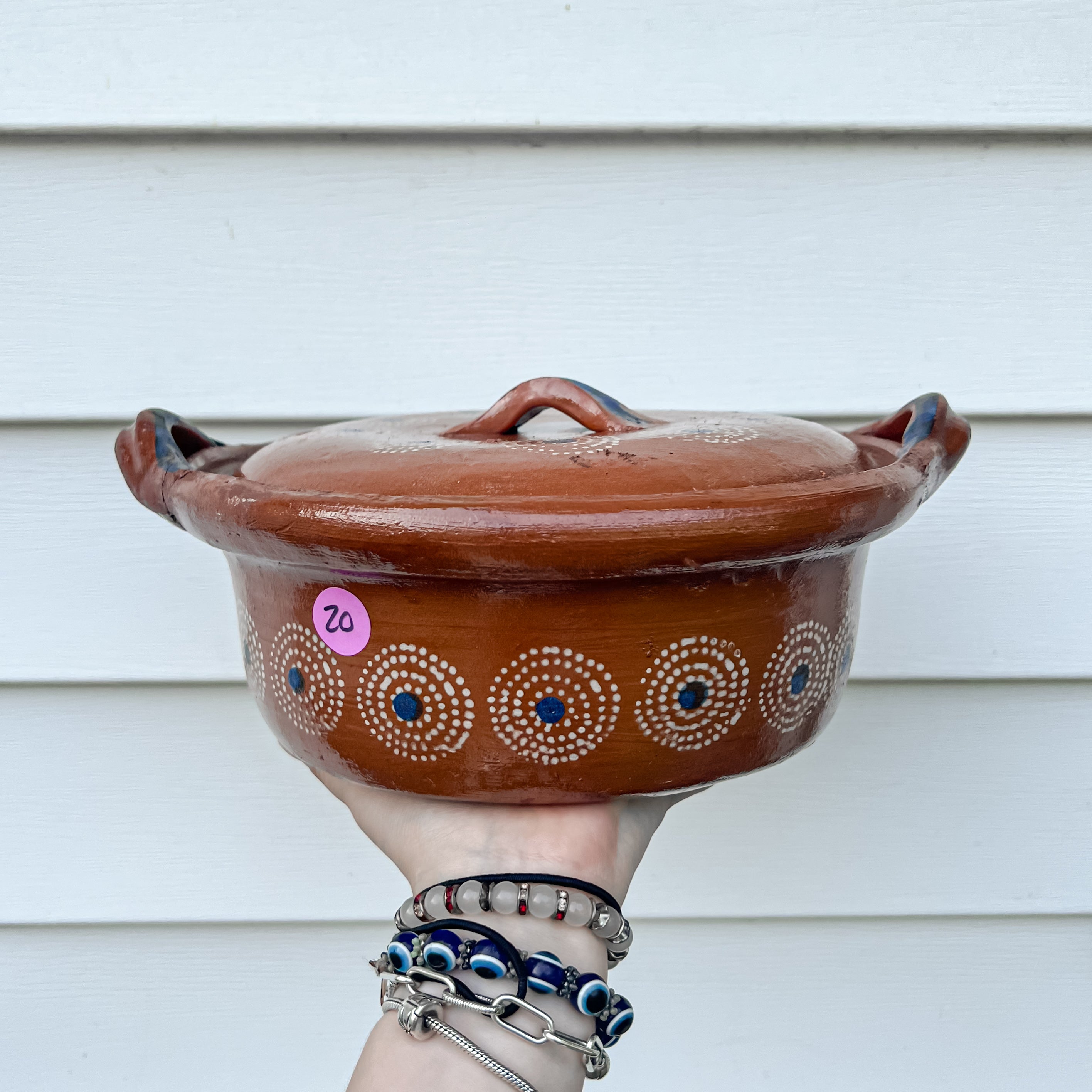 Olla de Barro Tradicional Mexicana Asas Azules