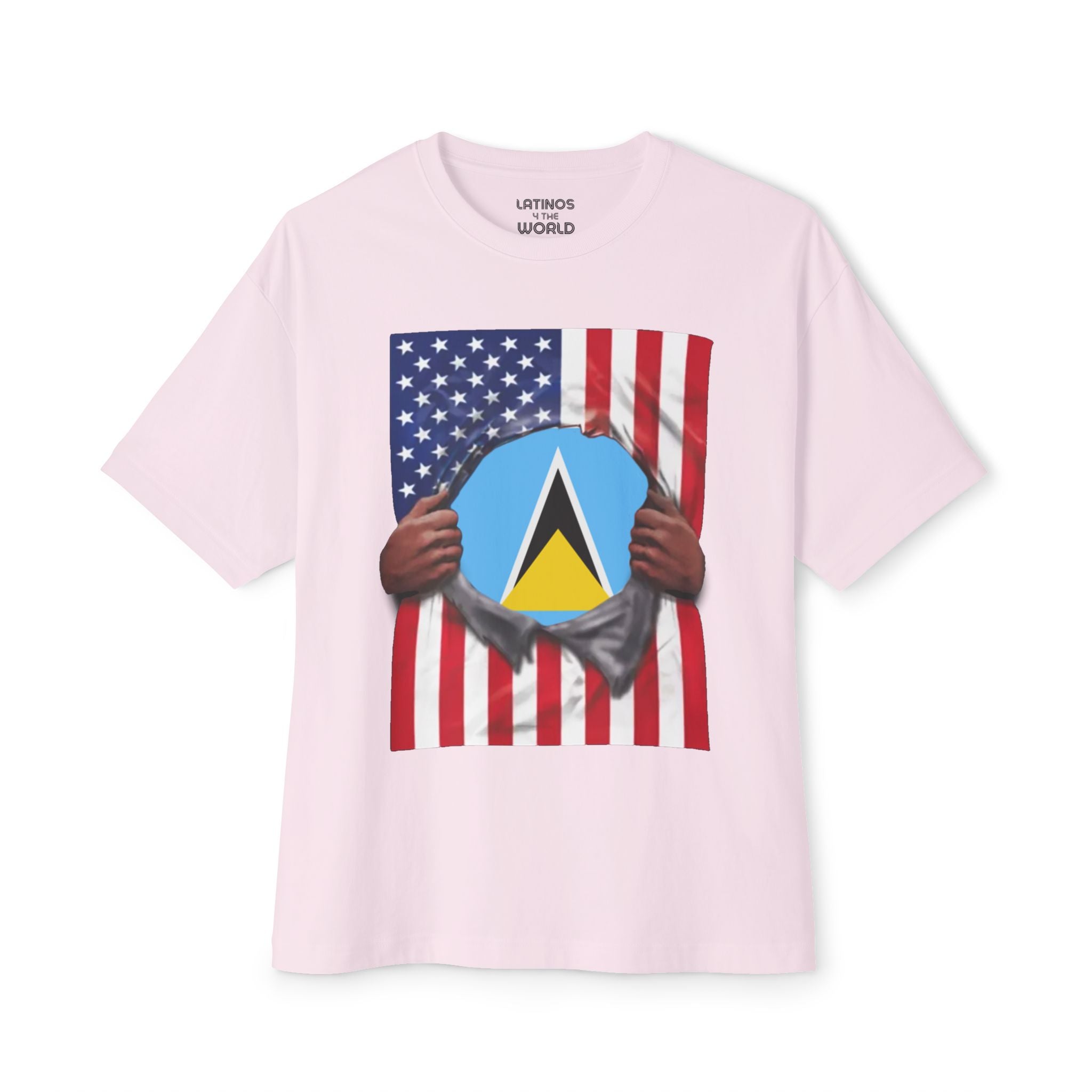 Camiseta de Santa Lucía + Bandera de EE. UU. | Desgarro de Bandera de Santa Lucía + Americana 4 de Julio | Camisetas Latinas Divertidas | 4 Colores