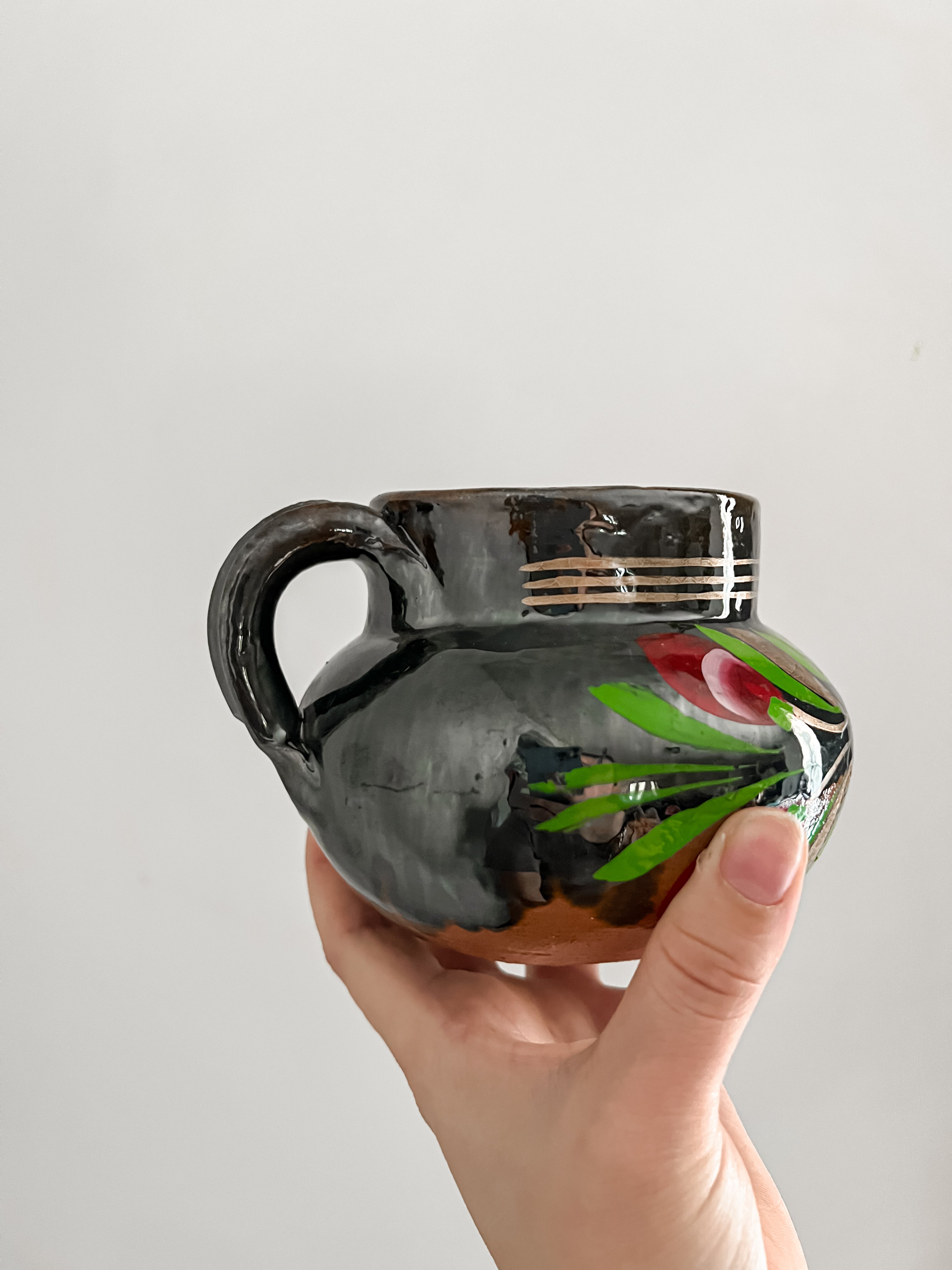 Taza de Barro Artesanal Floral